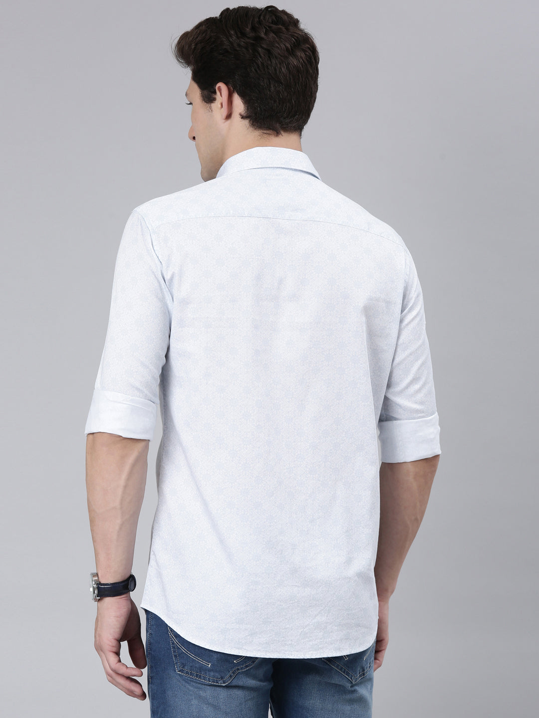 Classic Polo Men's Full Sleeve Lt.Blue Polo Neck 100% Cotton Slim Fit Shirt | SP2-150-PRT-SF FS