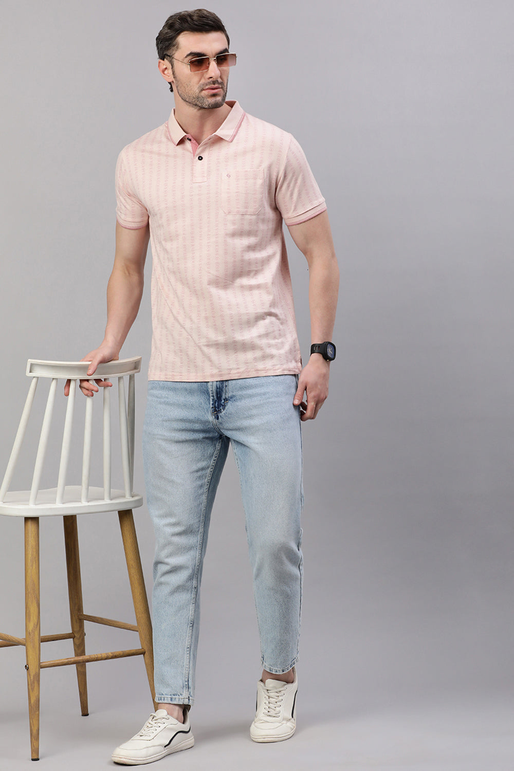Classic Polo Men's Half Sleeve Light Peach Polo Neck Slim Fit All Over Print T-Shirt | BELLO - 317 B SF P