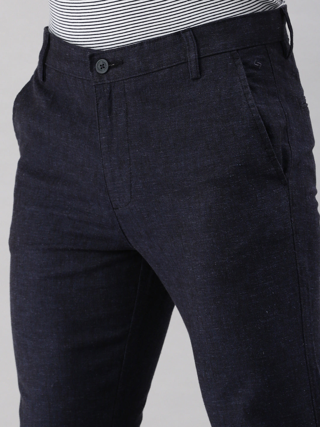 Classic Polo Men's Navy Blue Moderate Fit Solid Casual Trouser | TP2-EL-12 B-NVY-MF-LY