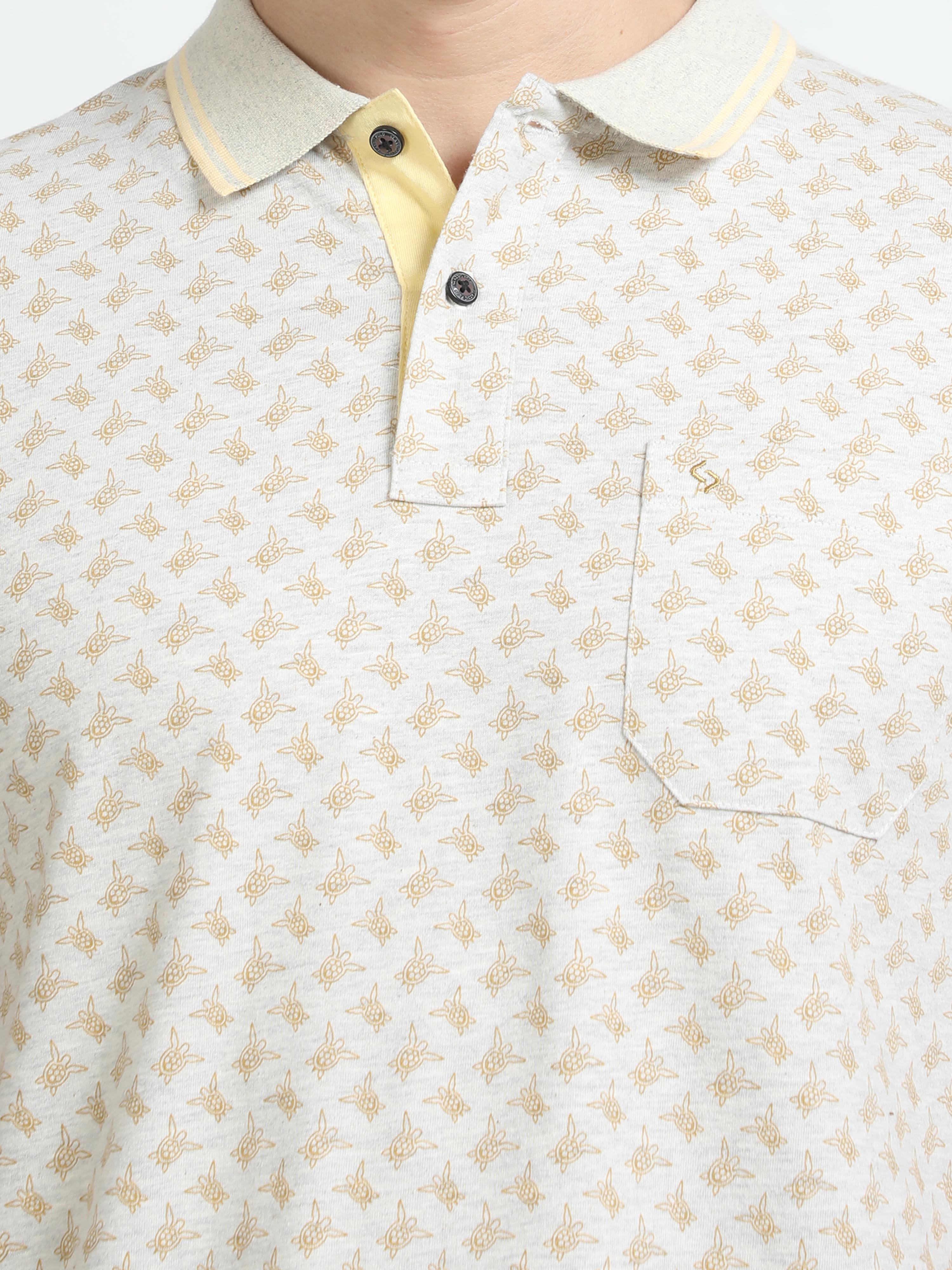 Classic Polo Mens Cotton Half Sleeves Floral Slim Fit Polo Neck Cream Color T-Shirt | Bello - 226 B Sf P