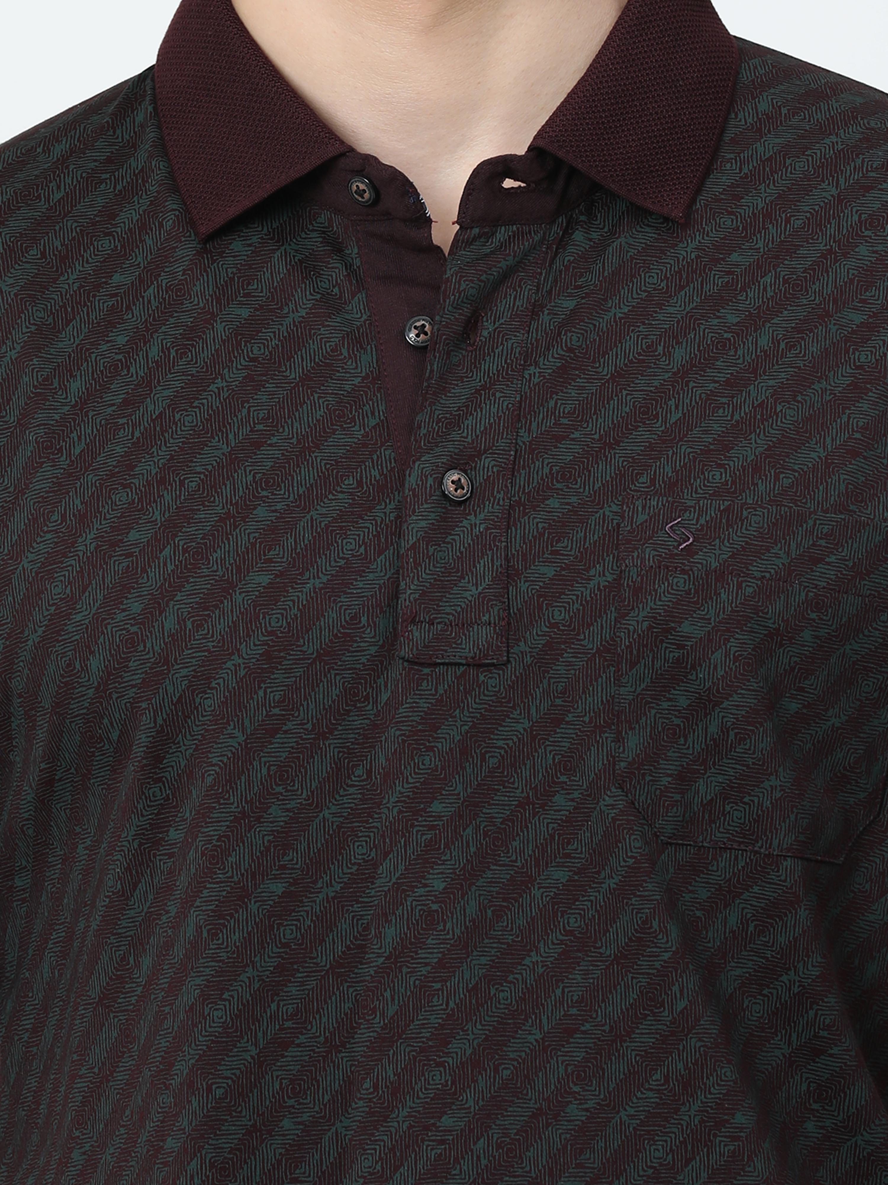Classic Polo Mens Cotton Half Sleeves Striped Slim Fit Polo Neck Maroon Color T-Shirt | Scant - 34 B Sf P