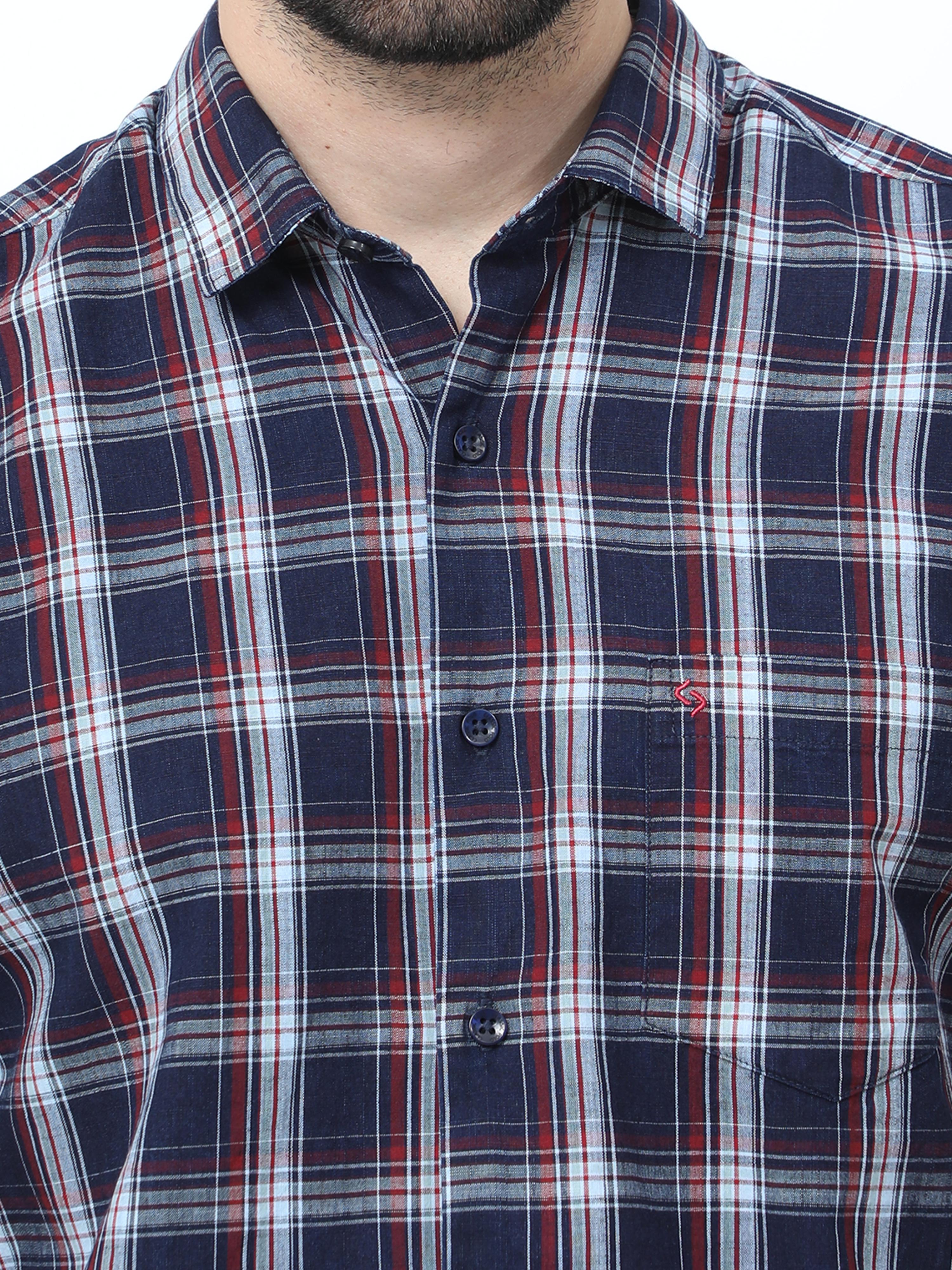 Classic Polo Mens Pure Cotton Half Sleeves Checked Slim Fit Polo Neck Multi Color Woven Shirt | So2-175 B-Hs-Chk-Sf