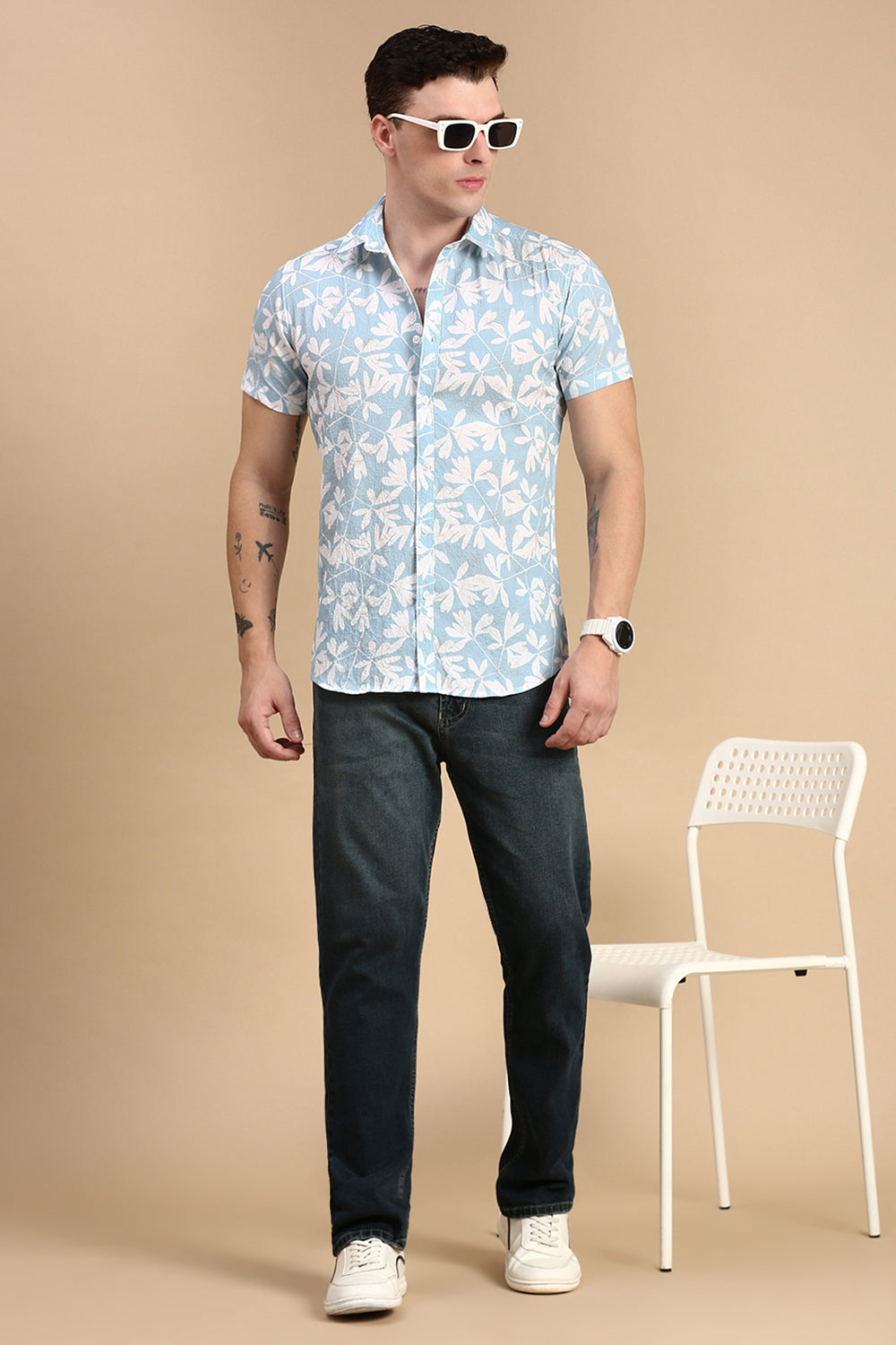 Classic Polo Men's Half Sleeve Blue/White Polo Neck Slim Fit All Over Print Shirt | SP2-GN-05 A-HS-PRT-BSL