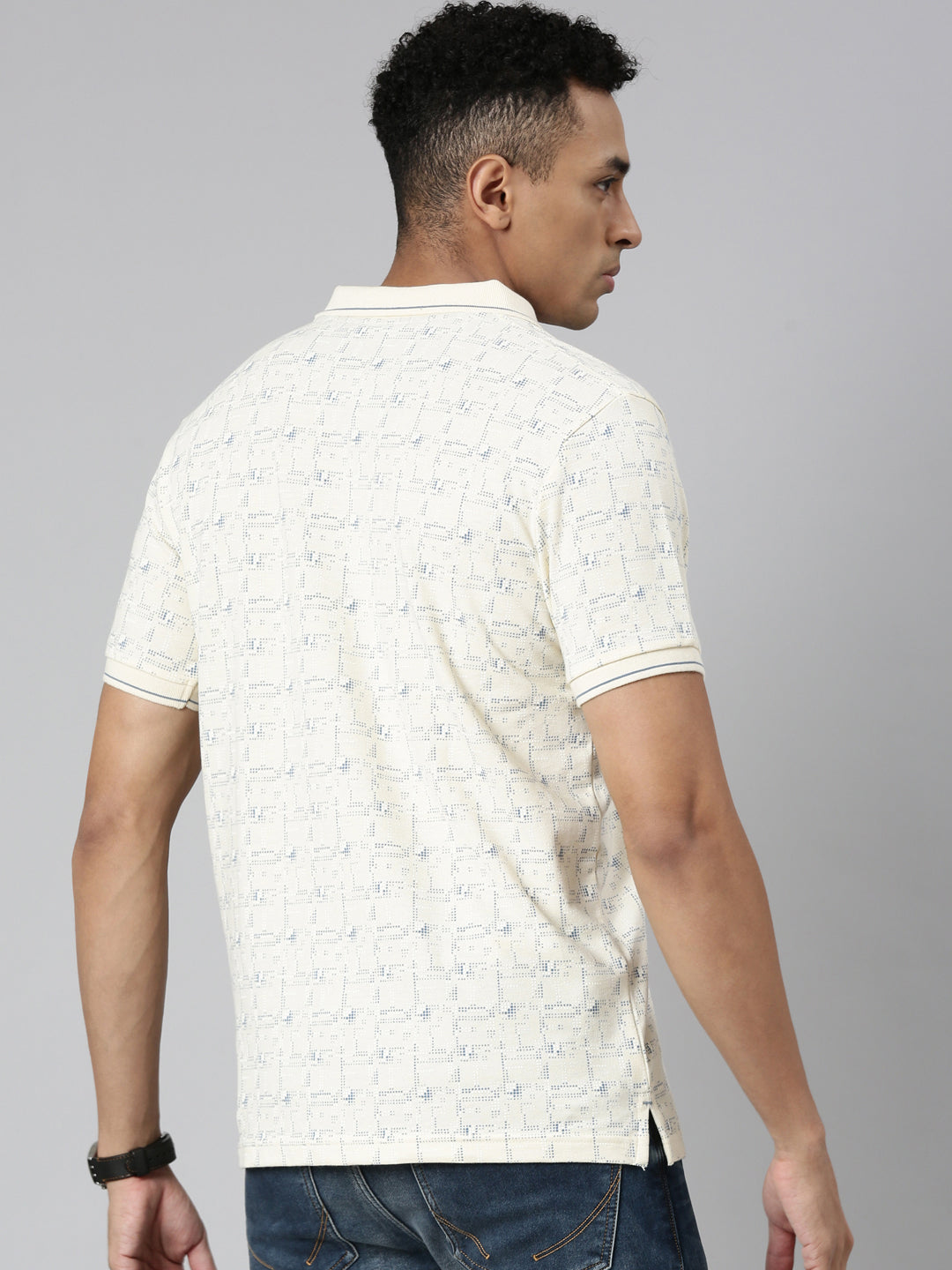Classic Polo Men's Polo Neck Cotton Cream Slim Fit Printed T-Shirt | BEAU-247 A SF P