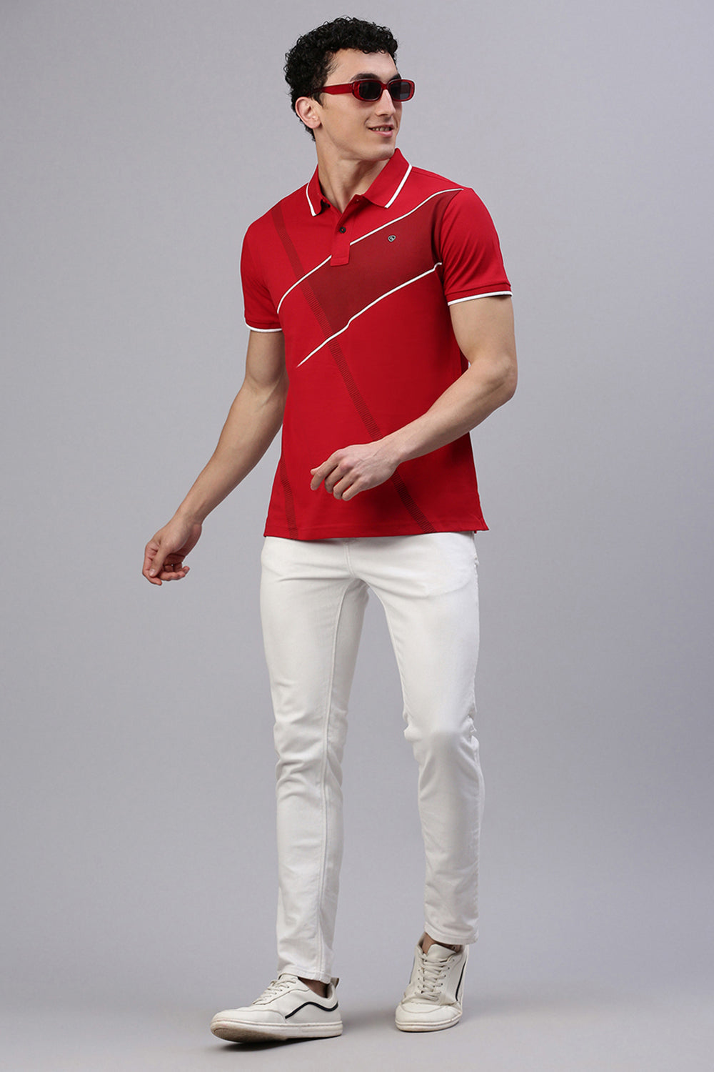 Classic Polo Men's Half Sleeve Red Polo Neck Slim Fit Printed T-Shirt