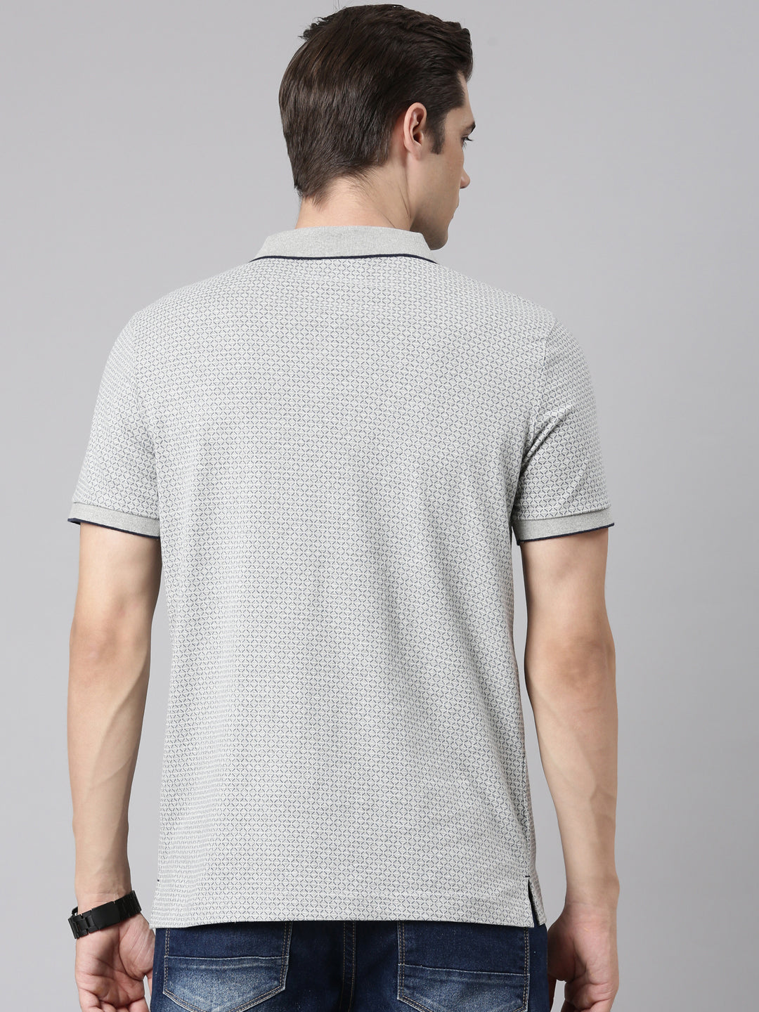 Classic Polo Men's Polo Neck Cotton Grey/Navy Slim Fit Printed T-Shirt | BELLO-286 B SF P