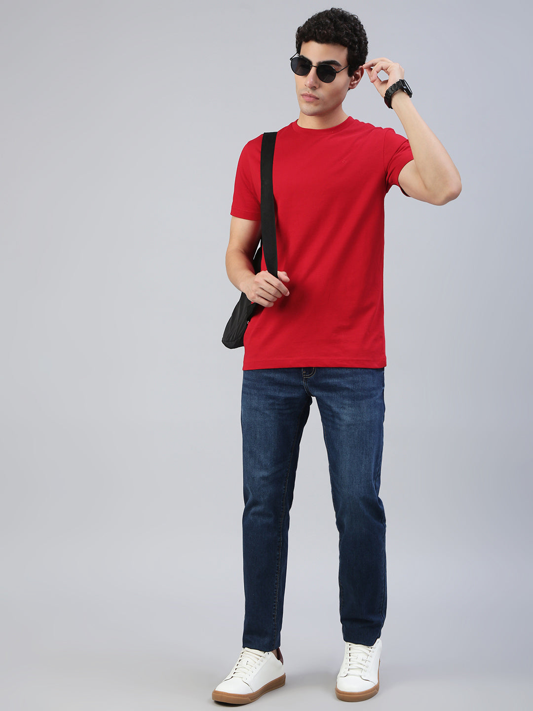 Classic Polo Men's Half Sleeve Red Round Neck Slim Fit Solid T-Shirt | TOY-KALVIK SALSA SF C