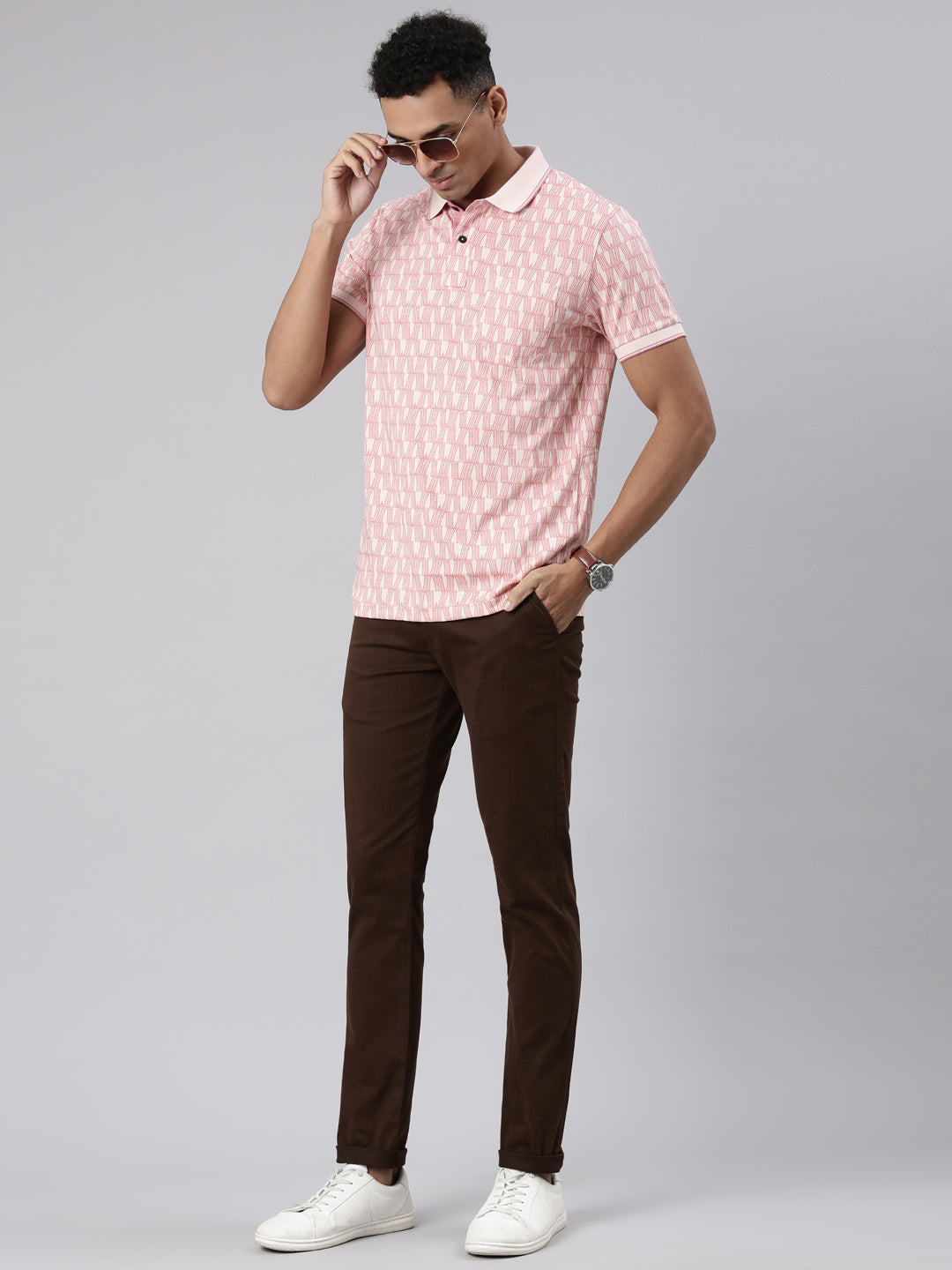 Classic Polo Men's Dark Brown Cotton Lycra Moderate Fit Trousers | TRS-CHINO-D.COF MF LY