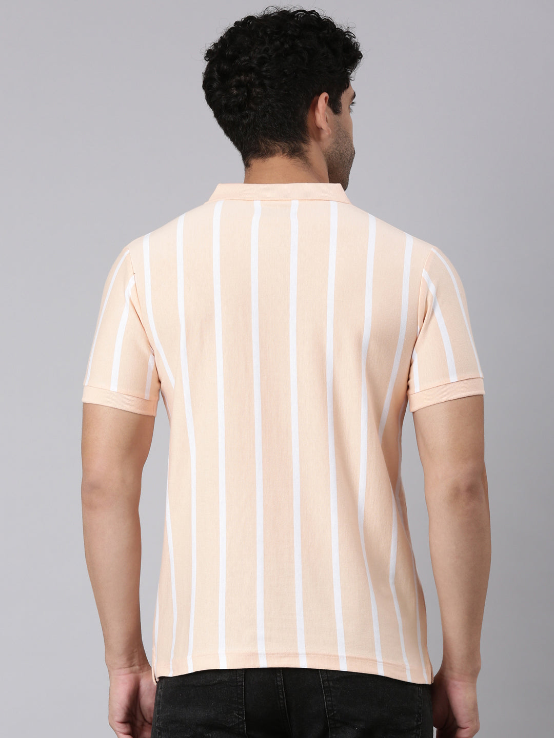 Classic Polo Men's Half Sleeve Light Orange/White Polo Neck Slim Fit Striped Cotton Blend T-Shirt | VERTICS - 121 B SF P