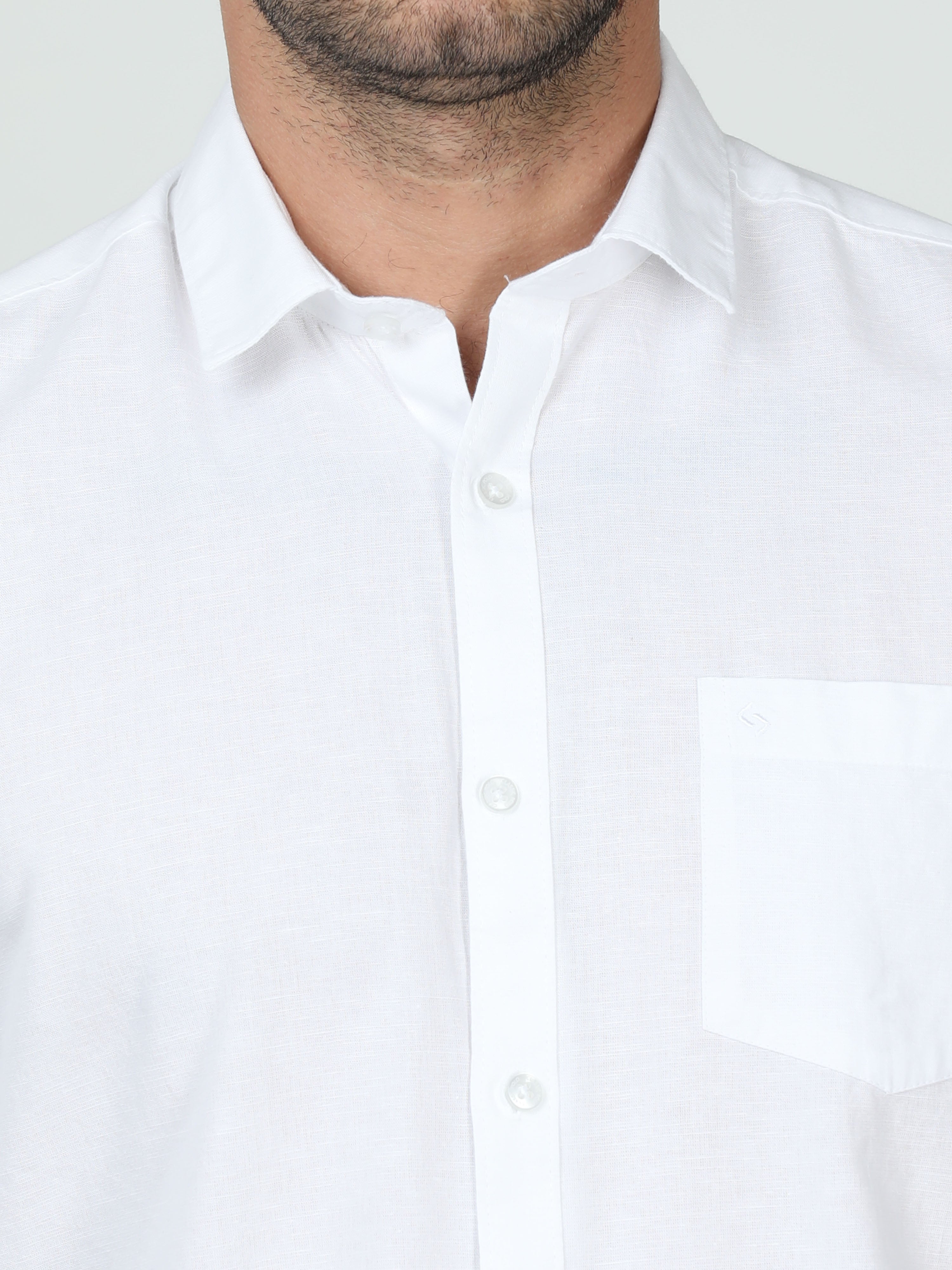 Classic Polo Mens Linen Cotton Full Sleeve Slim Fit Polo Neck White Color Woven Shirt | Linen - 12 A-FS-SLD-SF