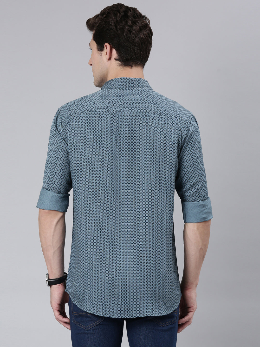 Classic Polo Men's Full Sleeve Lt.Teal Polo Neck 100% Cotton Slim Fit Shirt | SP2-CL-69 A-FS-PRT-SF