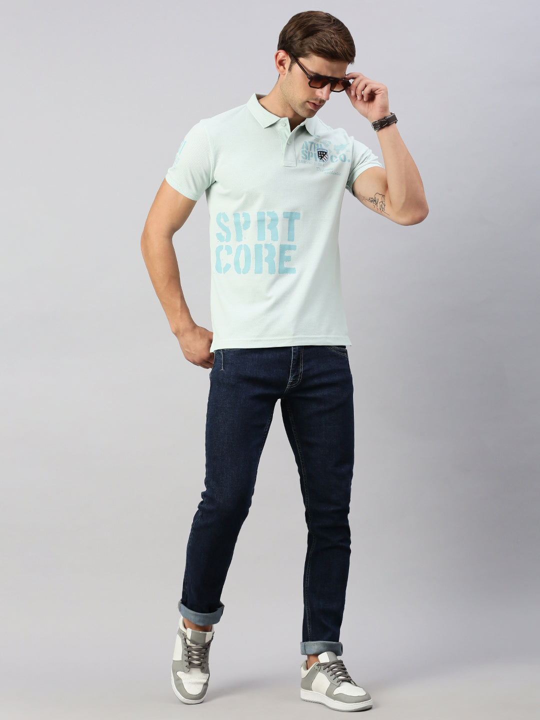 Classic Polo Men's Half Sleeve Lt.Green Polo Neck Slim Fit Printed T-Shirt | GENX-POLO 26 A SF P
