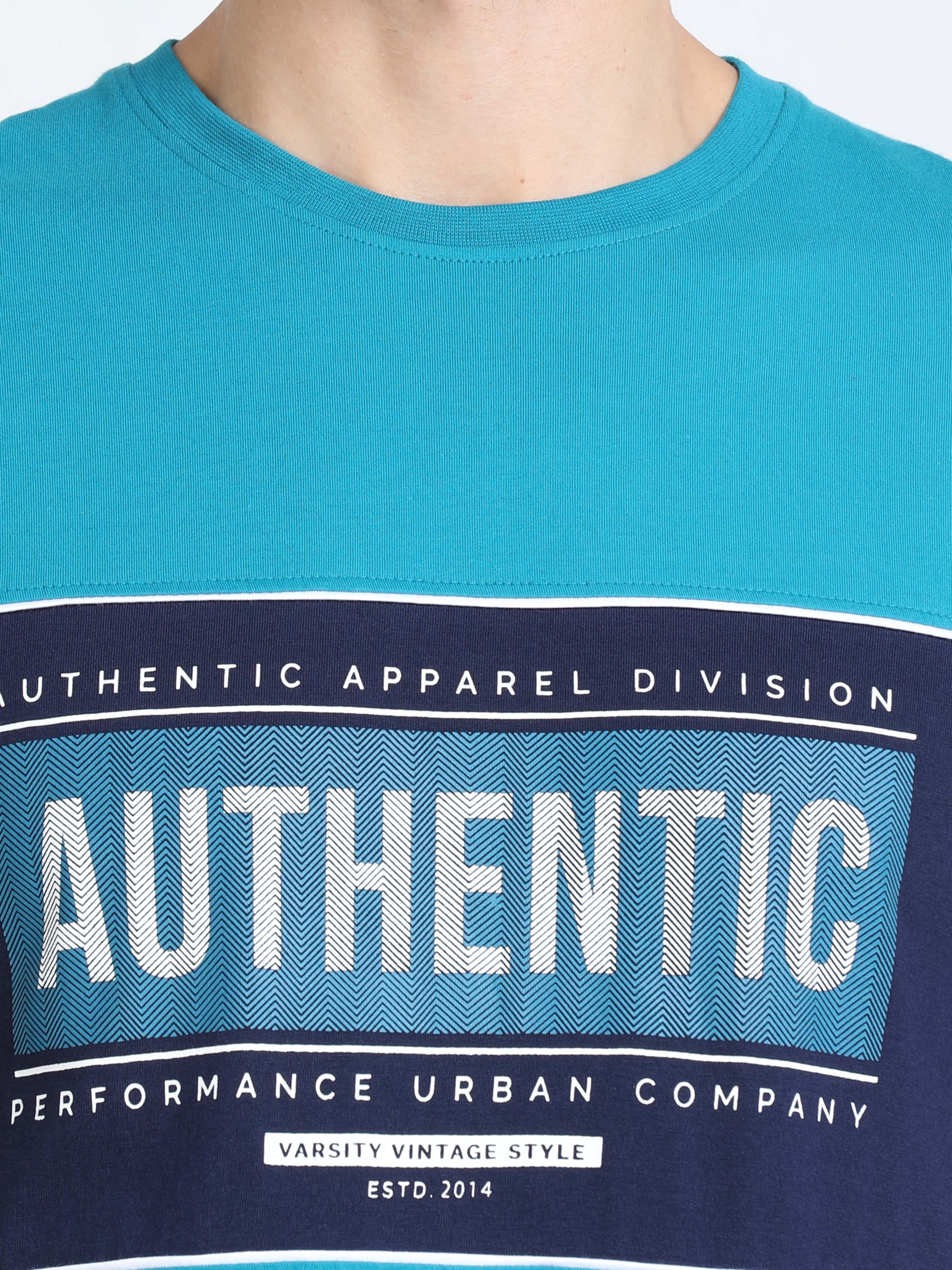 Classic Polo Mens Cotton Half Sleeves Color Blocked Slim Fit Crew Neck Tourquise Color T-Shirt | Brcn - 548 A Sf C