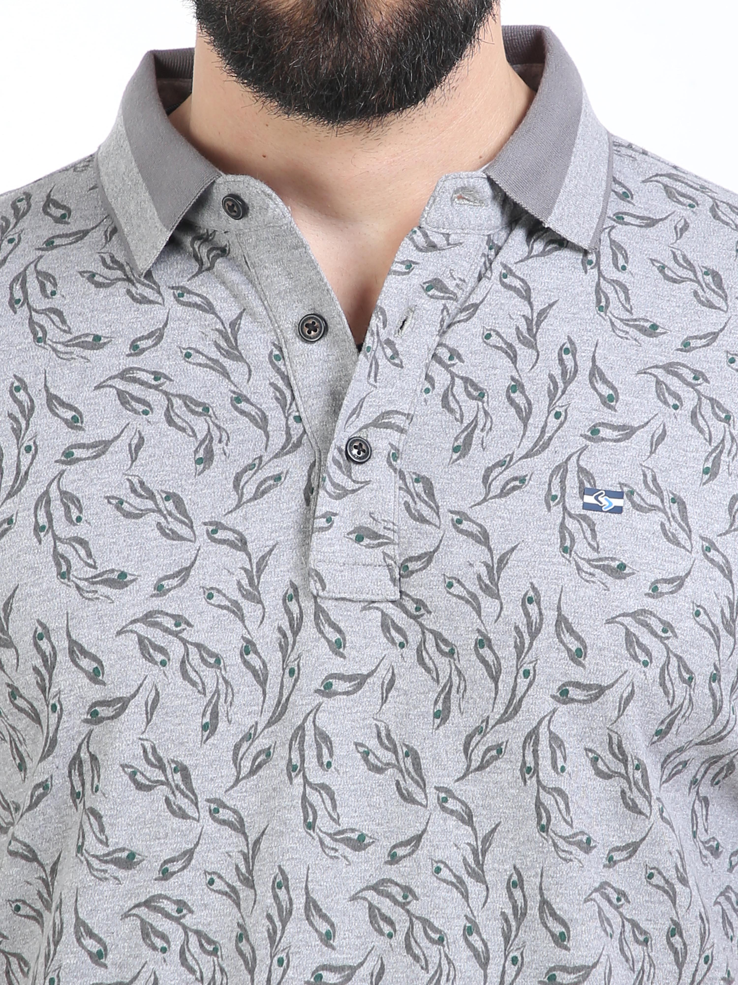 Classic Polo Mens Cotton Half Sleeves Floral Slim Fit Polo Neck Grey Color T-Shirt | Prm - 792 B Sf P
