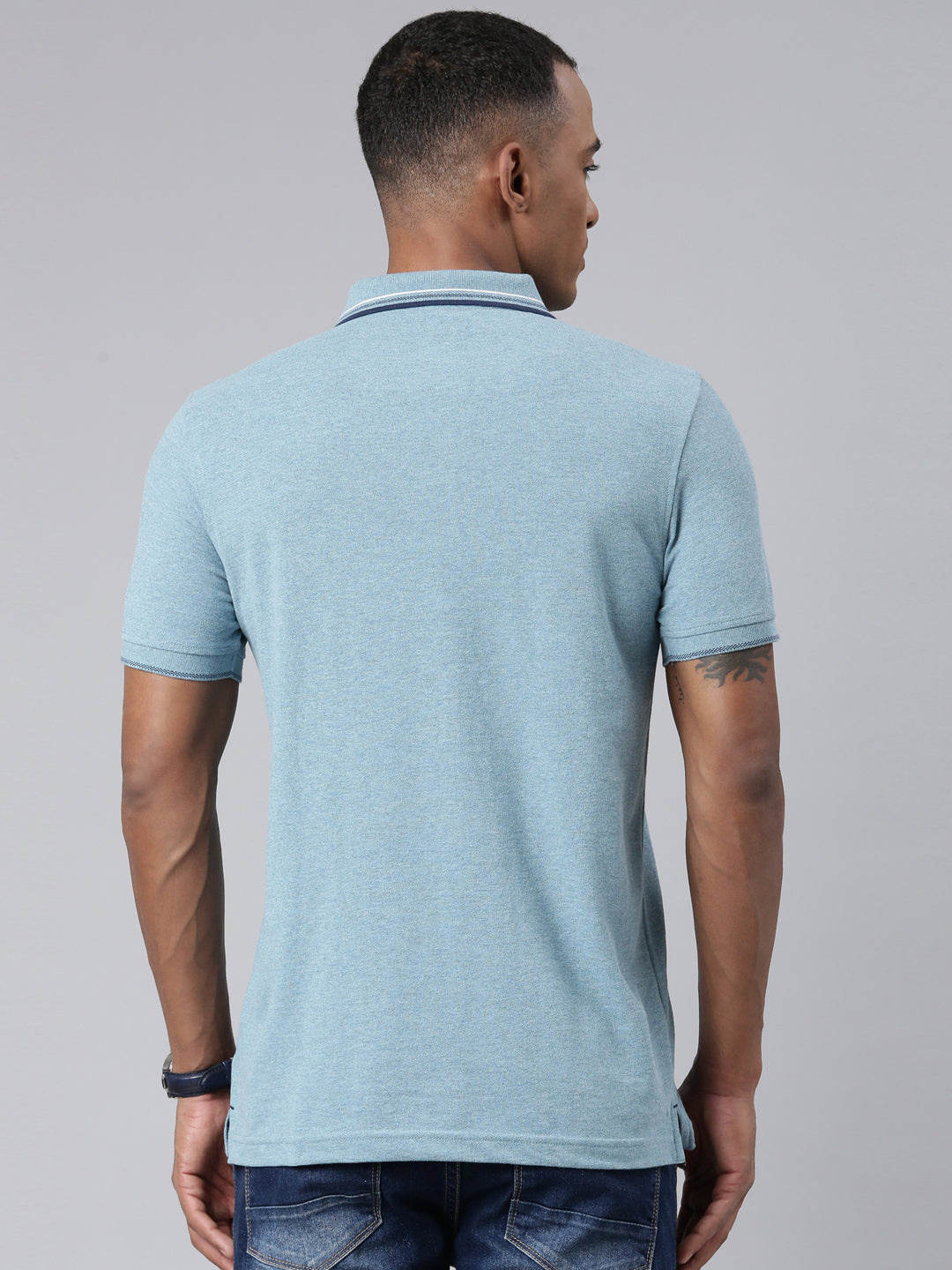 Classic Polo Mens Solid Green Polo Neck Slim Fit T-Shirt | TOY-TOZA-CEMENT SF P