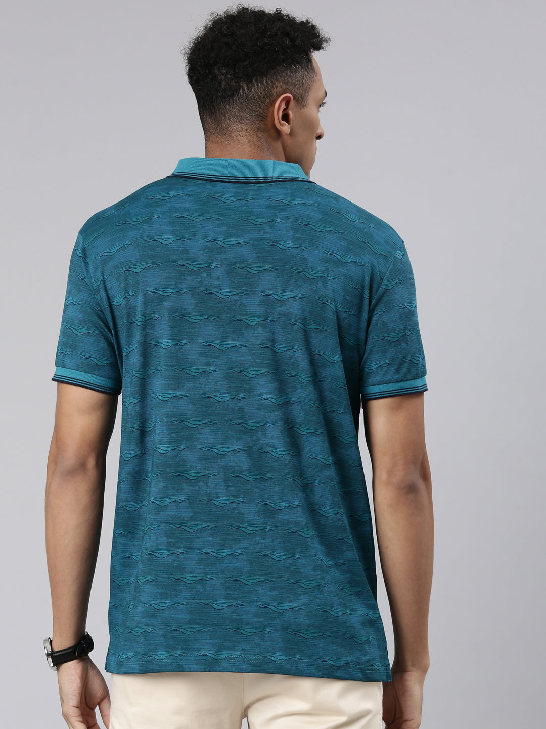 Classic Polo Men's Half Sleeve Teal Polo Neck Cotton Blend Slim Fit T-Shirt | BELLO - 301 B SF P