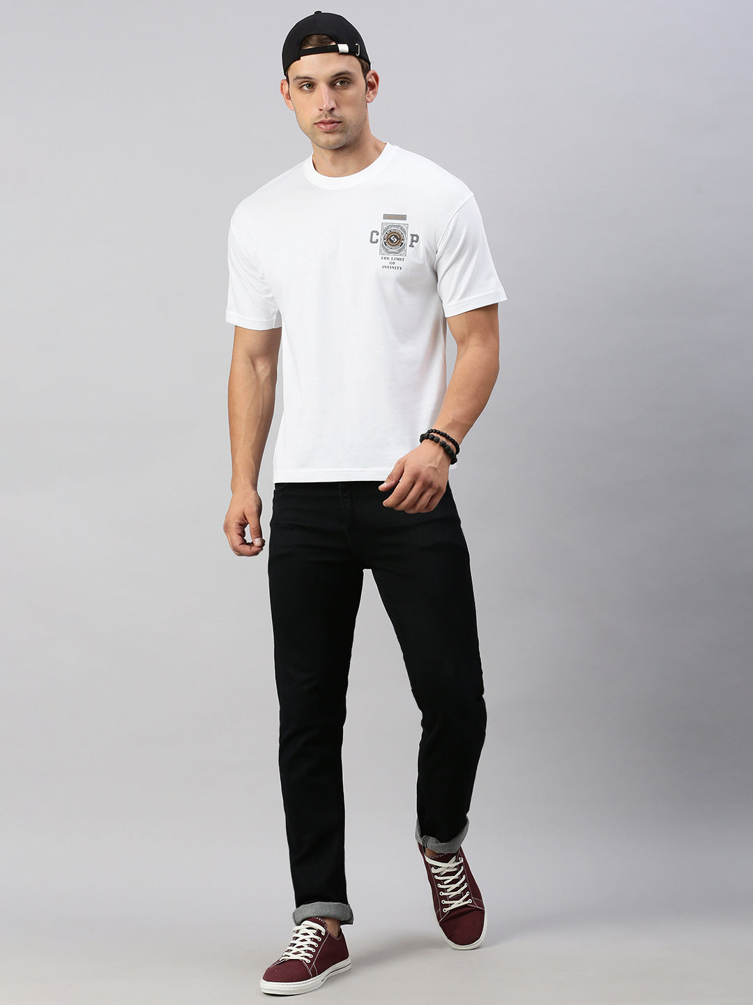Classic Polo Men's Half Sleeve White Crew Neck Slim Fit Printed Oversized T-Shirt | GENX-CREW 52 A SF C