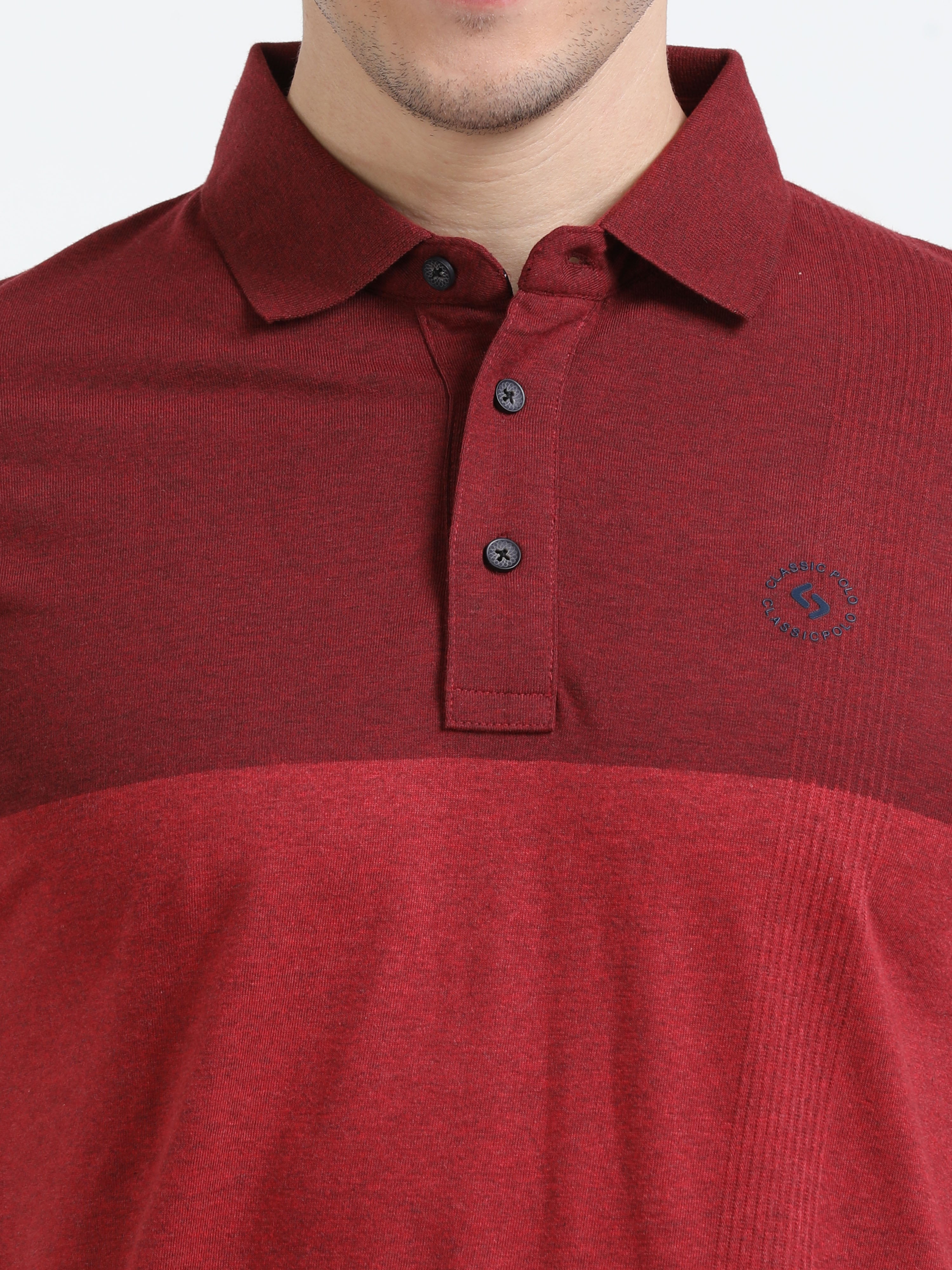 Classic Polo Mens Cotton Half Sleeves Color Blocked Slim Fit Polo Neck Red Color T-Shirt | Prm - 775 D Sf P