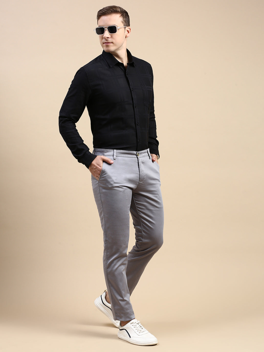 Classic Polo Men's Polo Neck Cotton Black Slim Fit Checked Shirt | SO2-107 B-FS-CHK-SF
