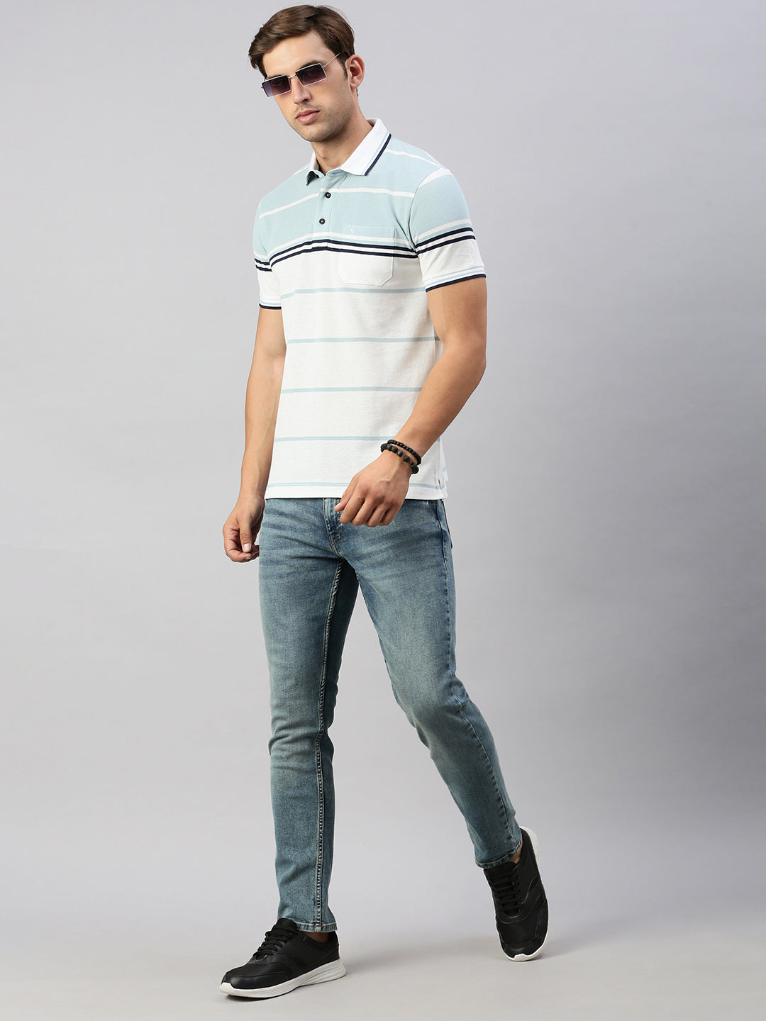 Classic Polo Men's Half Sleeve Multi Polo Neck Slim Fit Striped T-Shirt | VTA - 281 A SF P