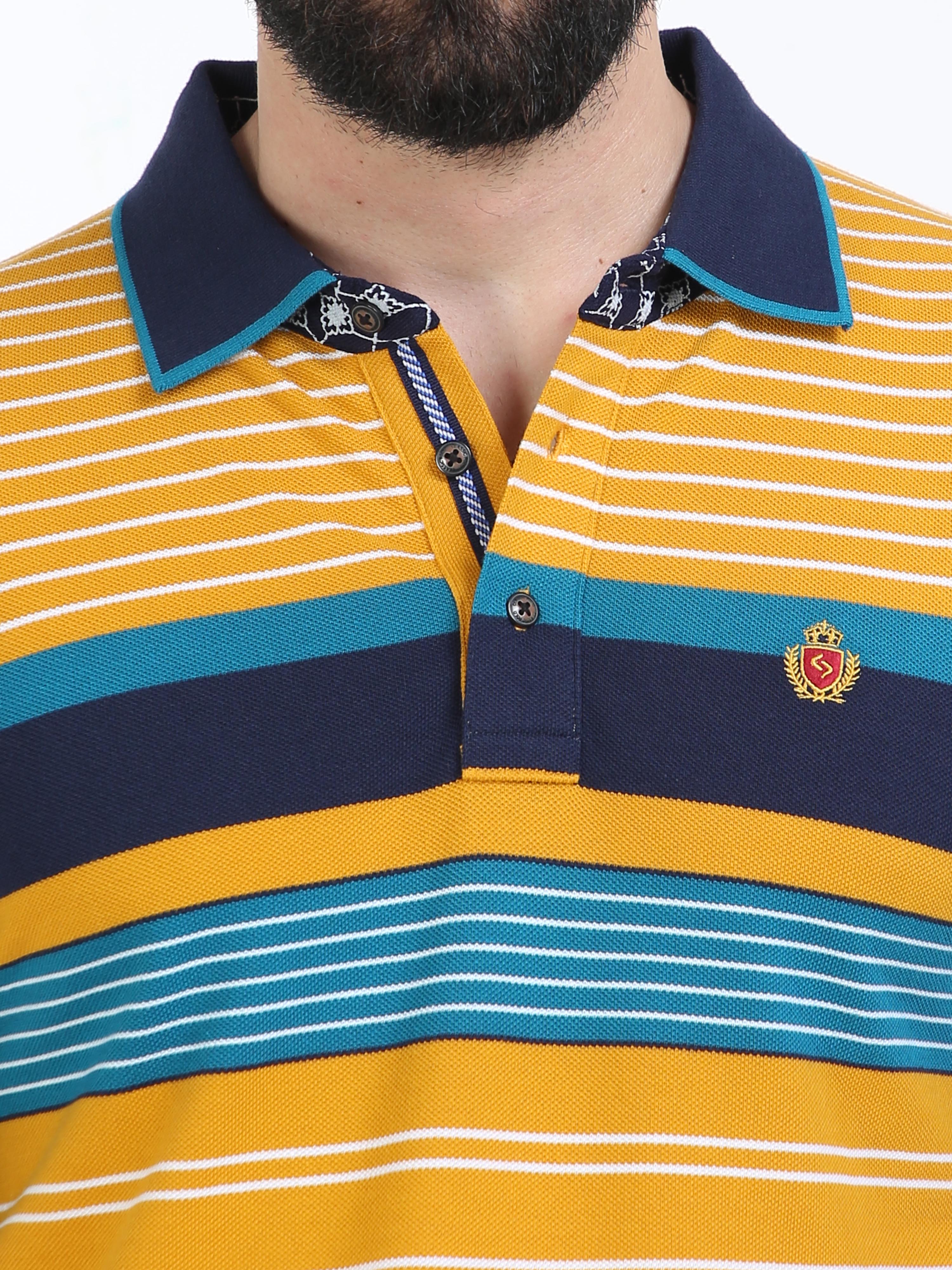 Classic Polo Mens Cotton Half Sleeves Striped Slim Fit Polo Neck Yellow Color T-Shirt | Vta - 244 B Sf P
