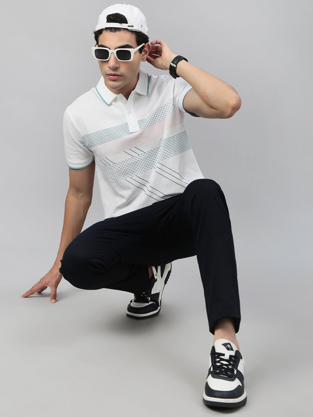 Classic Polo Men's Half Sleeve White Polo Neck Slim Fit Printed T-Shirt||RAY POLO - 01 A SF P