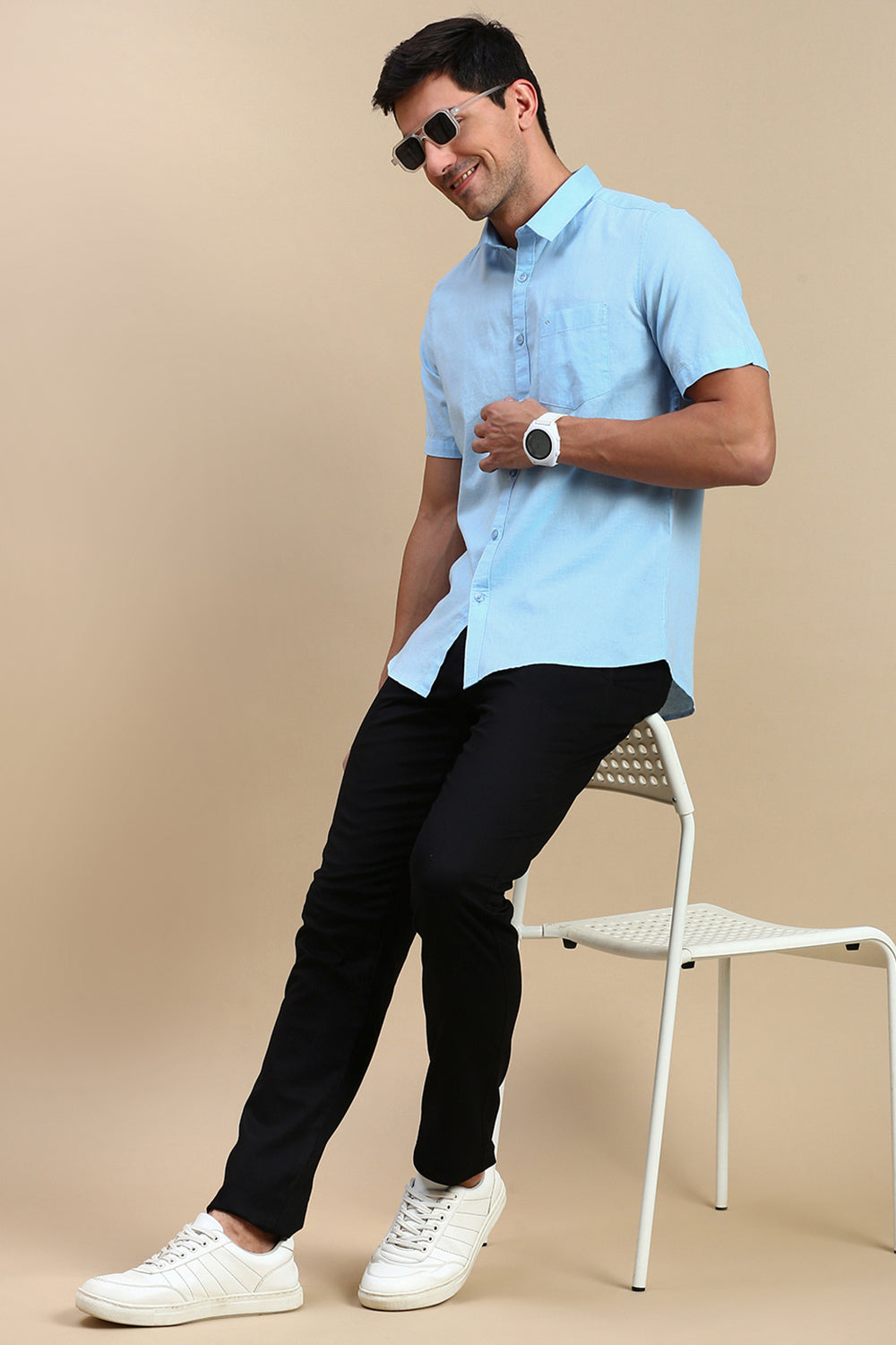 Classic Polo Men's Half Sleeve Blue Polo Neck Slim Fit Solid Casual Shirt | TOY-TRALIX-S.BLUE SF HS