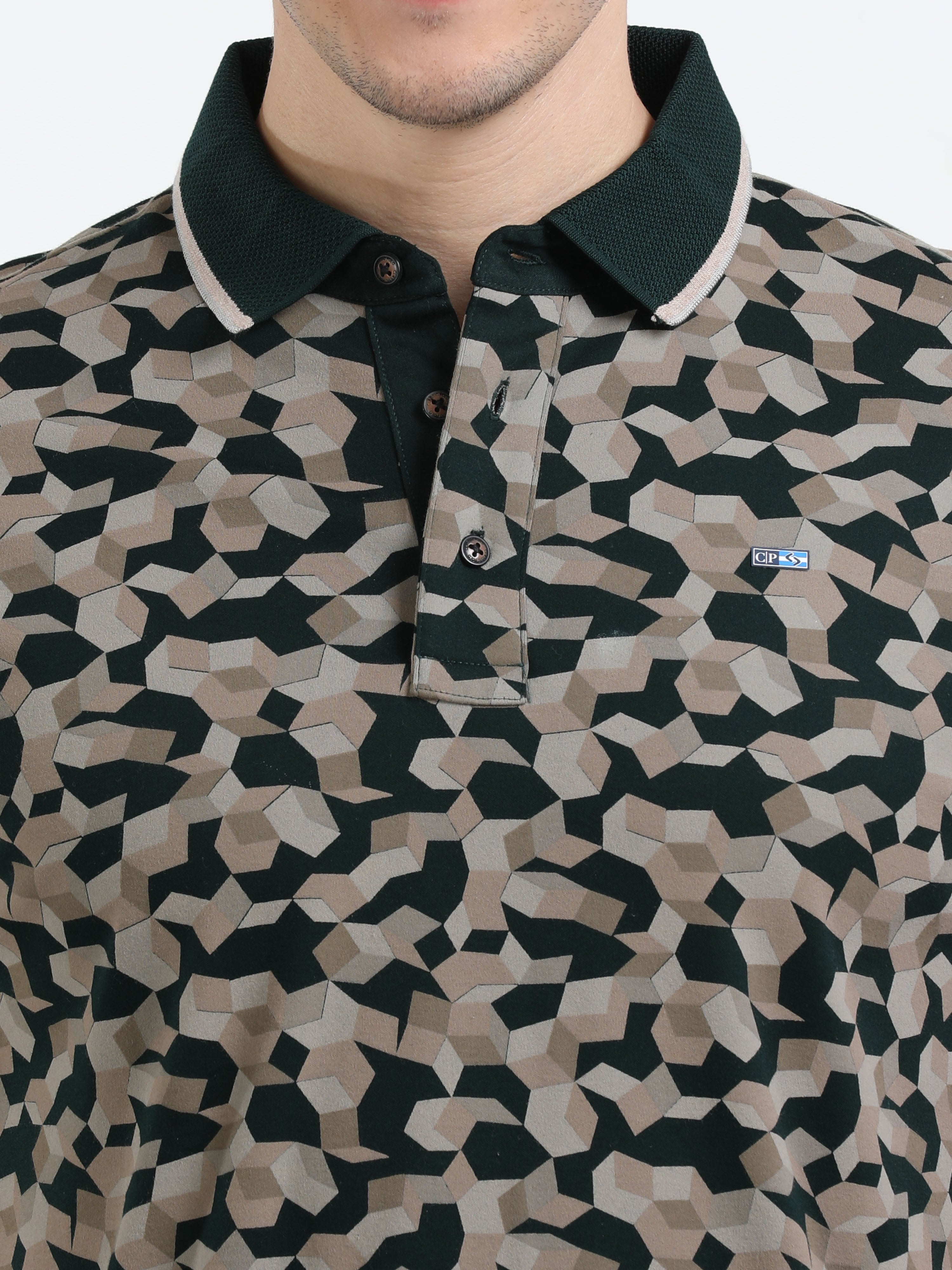 Classic Polo Mens Cotton Half Sleeves Floral Slim Fit Polo Neck Dark Green Color T-Shirt | Prm - 790 B Sf P