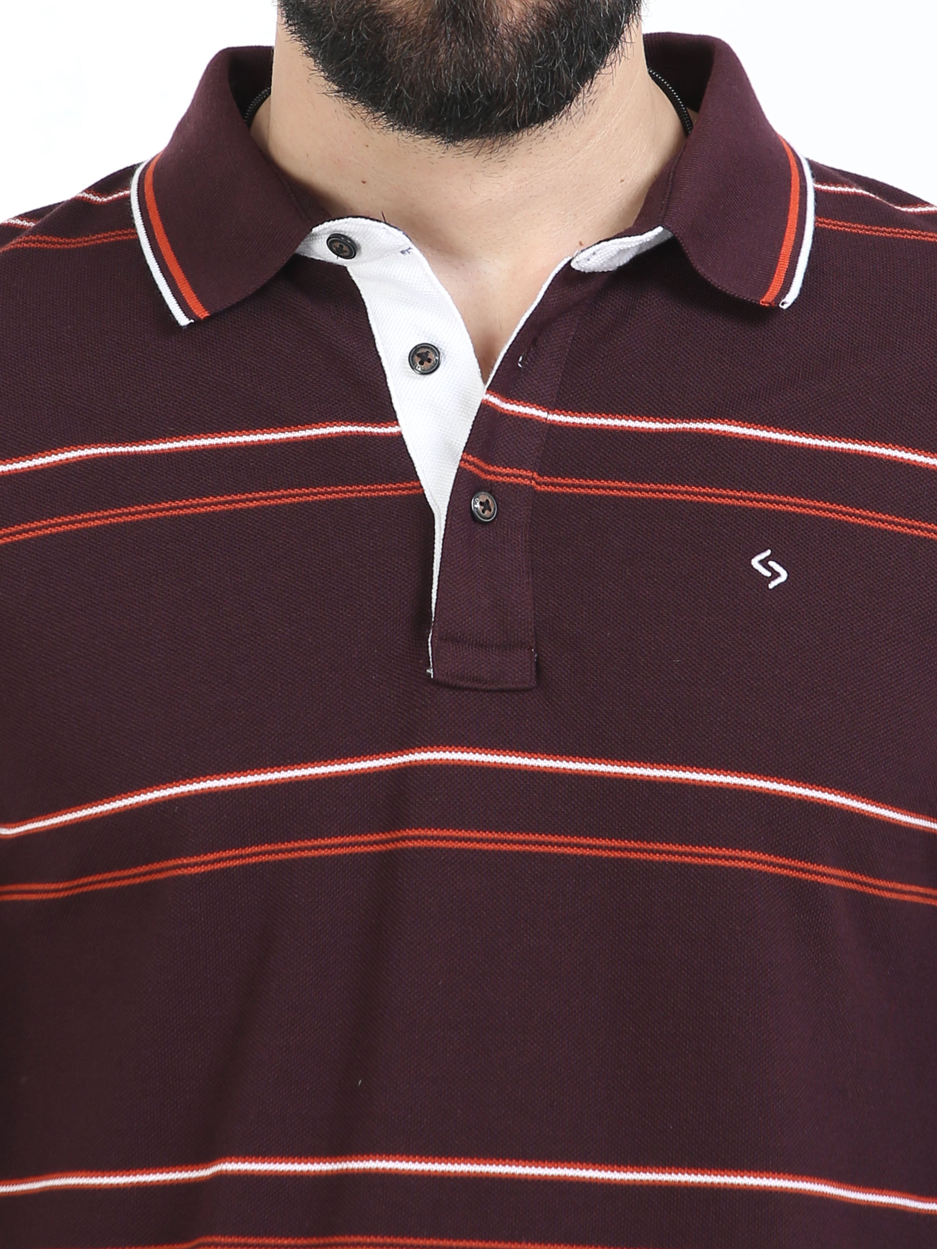 Classic Polo Mens Cotton Full Sleeve Striped Slim Fit Polo Neck Maroon Color T-Shirt | Verno - 333 B Sf P