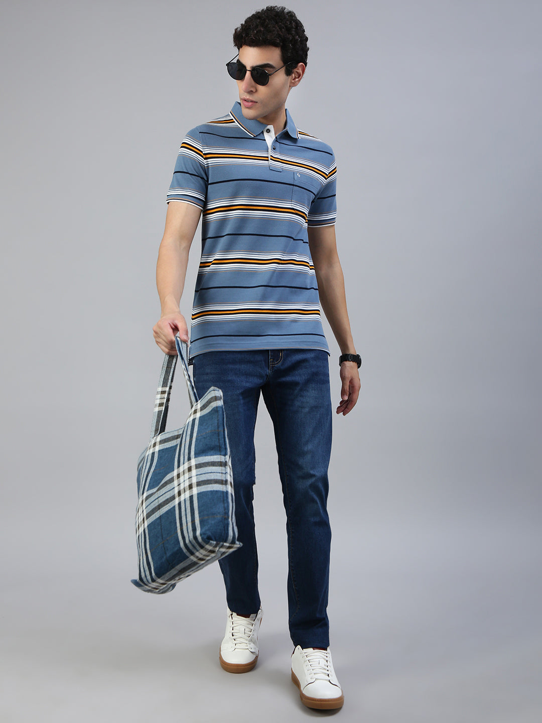Classic Polo Men's Half Sleeve Multicolor Polo Neck Slim Fit Striped T-Shirt||ADORE - 236 B SF P