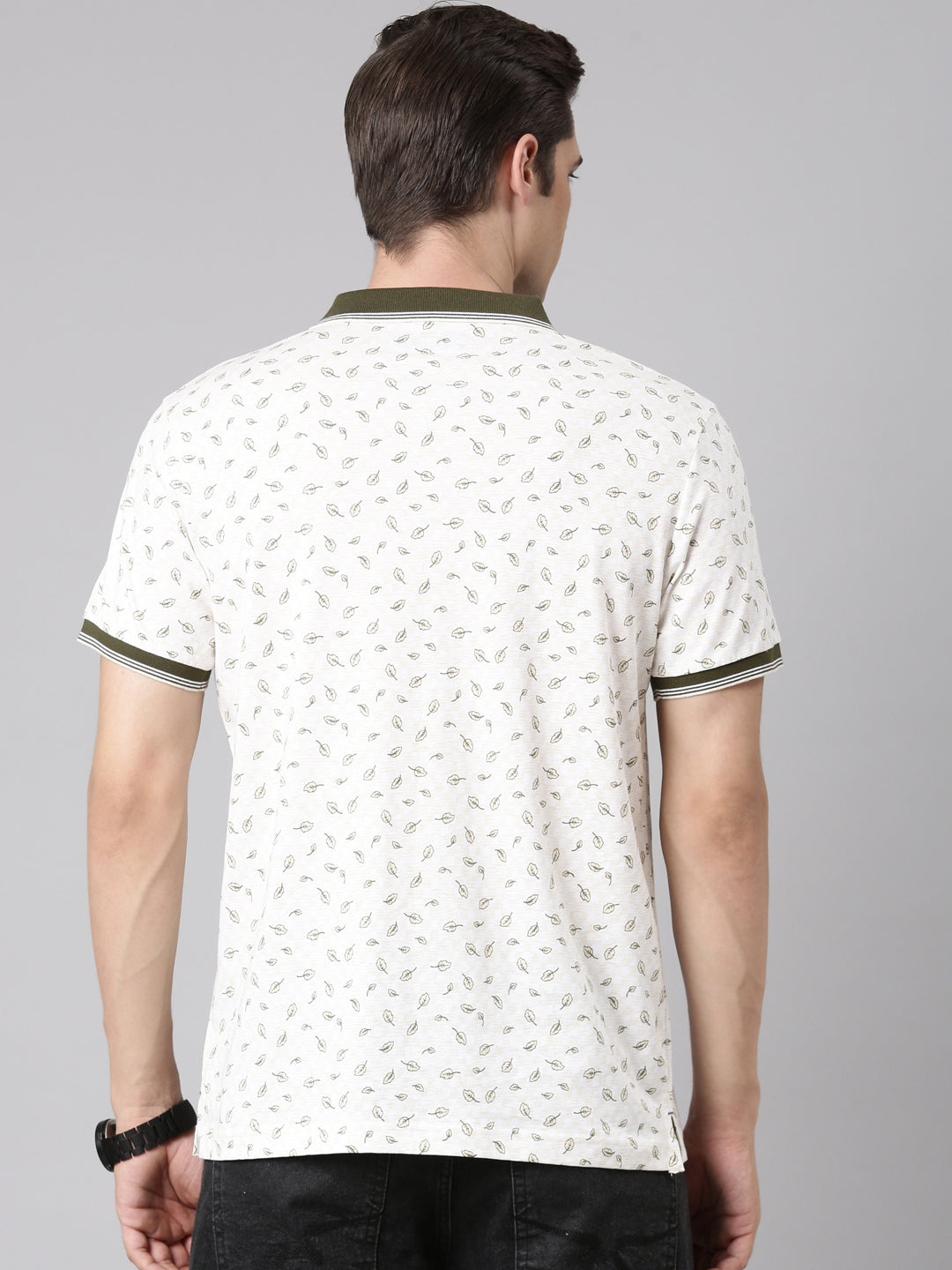 Classic Polo Men's Polo Neck Cotton White/Olive Slim Fit Printed T-Shirt | BELLO-285 B SF P