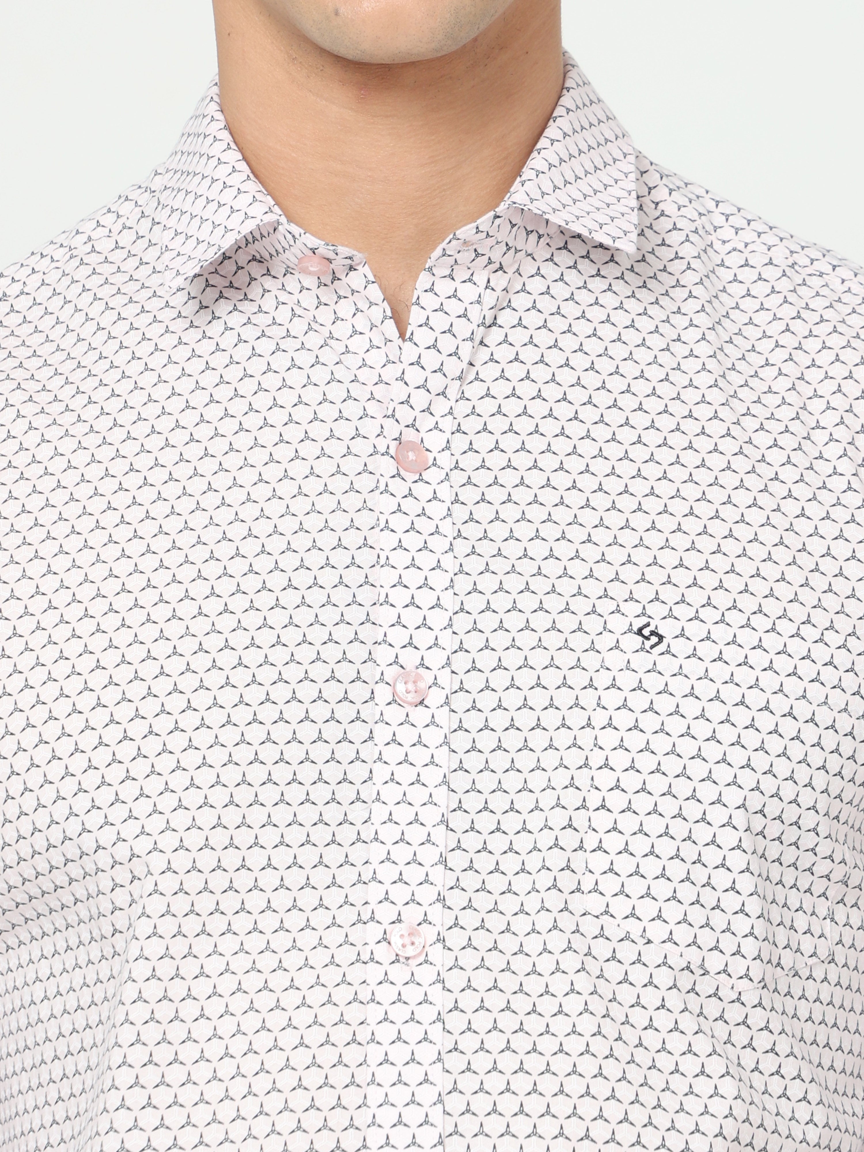 Classic Polo Men's Cotton Full Sleeve Printed Slim Fit Polo Neck Pink Color Woven Shirt | So1-147 A