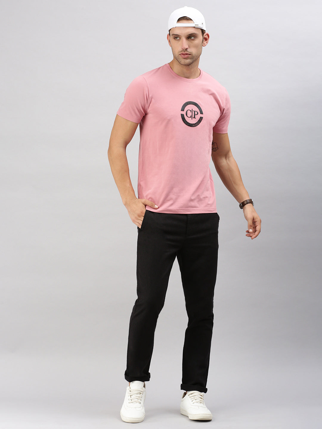Classic Polo Men's Half Sleeve Dark Pink Crew Neck Slim Fit Printed T-Shirt | BALENO - 606 A SF C