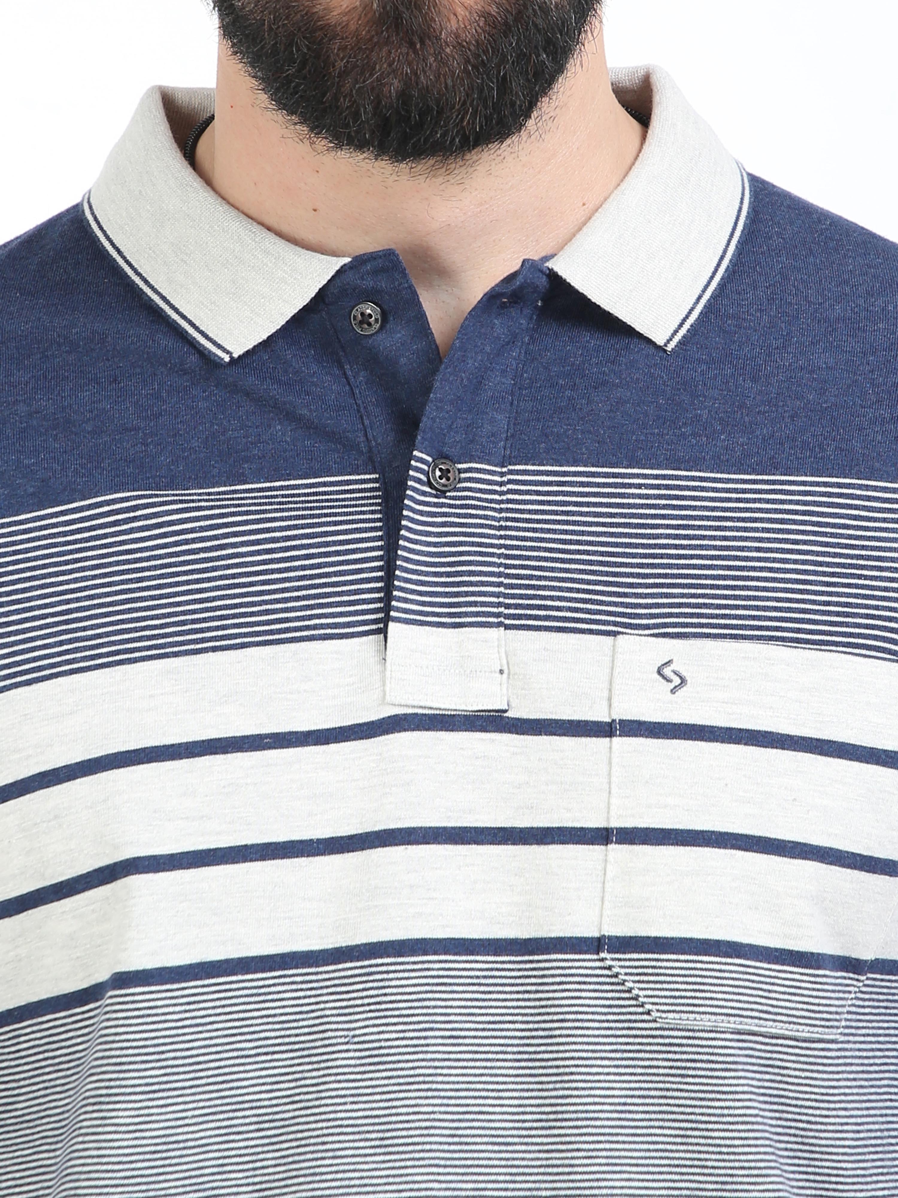 Classic Polo Mens Cotton Half Sleeves Striped Authentic Fit Polo Neck Navy Color T-Shirt | Mel - 242 A Af P