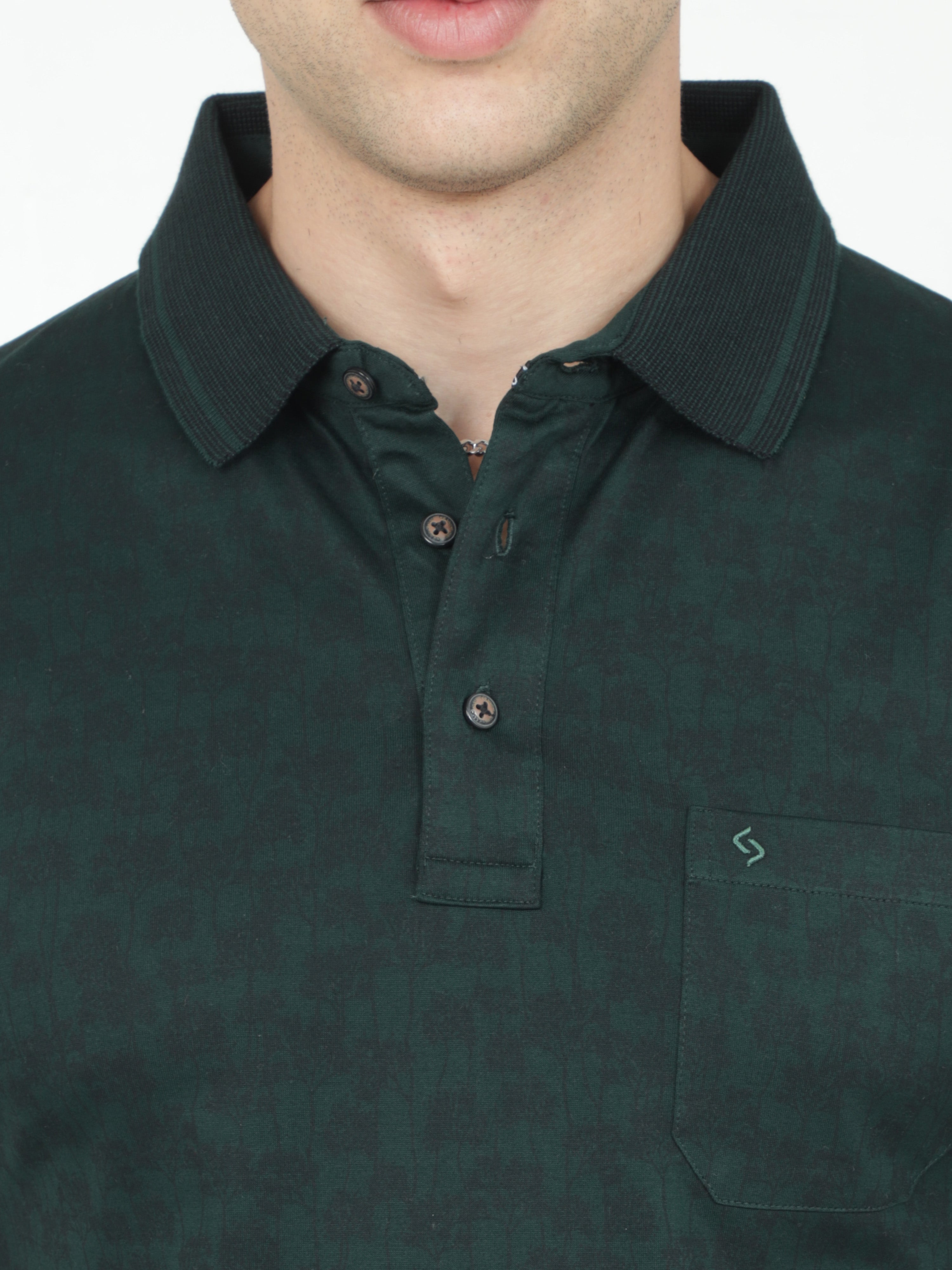 Classic Polo Mens Cotton Half Sleeves Floral Slim Fit Polo Neck Dark Green Color T-Shirt | Scant - 33 A Sf P