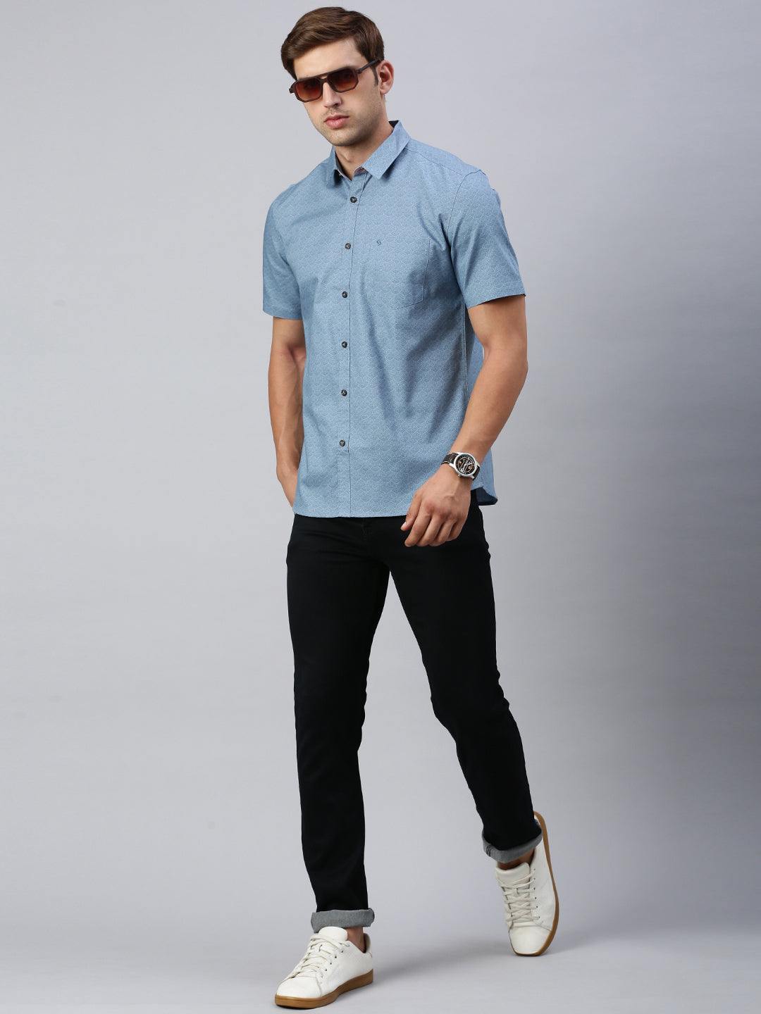 Classic Polo Men's Half Sleeve Blue Slim Fit Printed Casual Shirt | SP2-CL-12 A-HS-PRT-SF