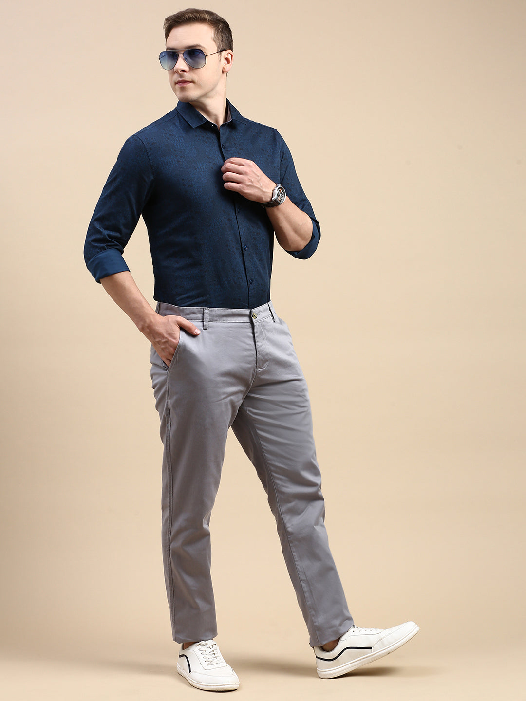 Classic Polo Men's Polo Neck Cotton Blue Slim Fit Printed Shirt | SP1-40 B-FS-PRT-SF