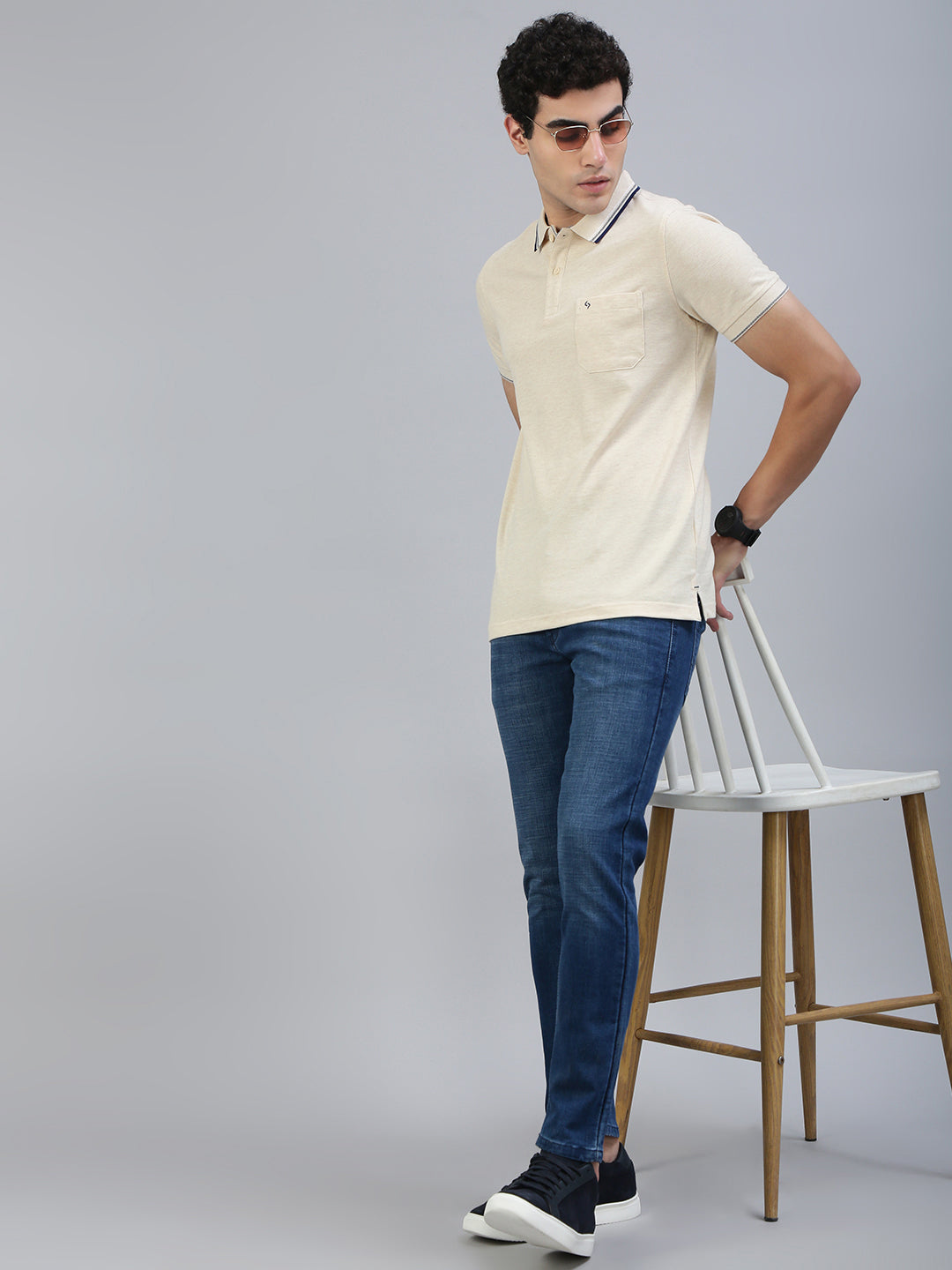 Classic Polo Men's Half Sleeve Lt. Beige Polo Neck Slim Fit Solid T-Shirt||TOY-TOZA-ECRU MEL SF P