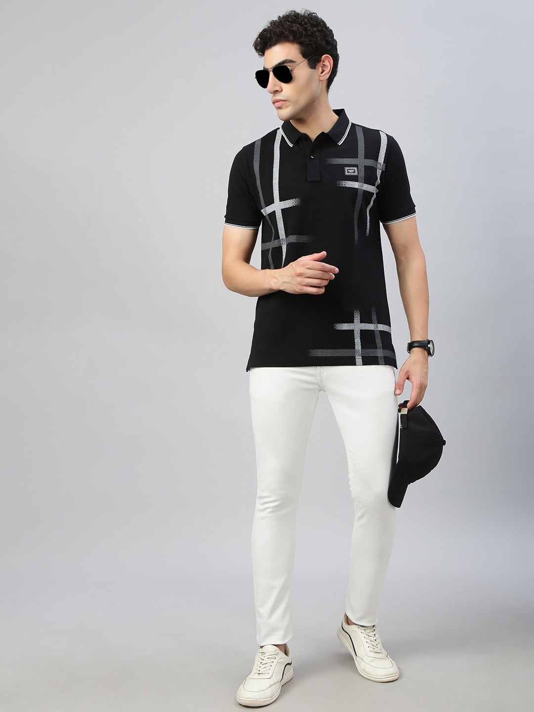 Classic Polo Men's Half Sleeve Black/White Polo Neck Slim Fit Printed T-Shirt||RAY POLO - 05 B SF P