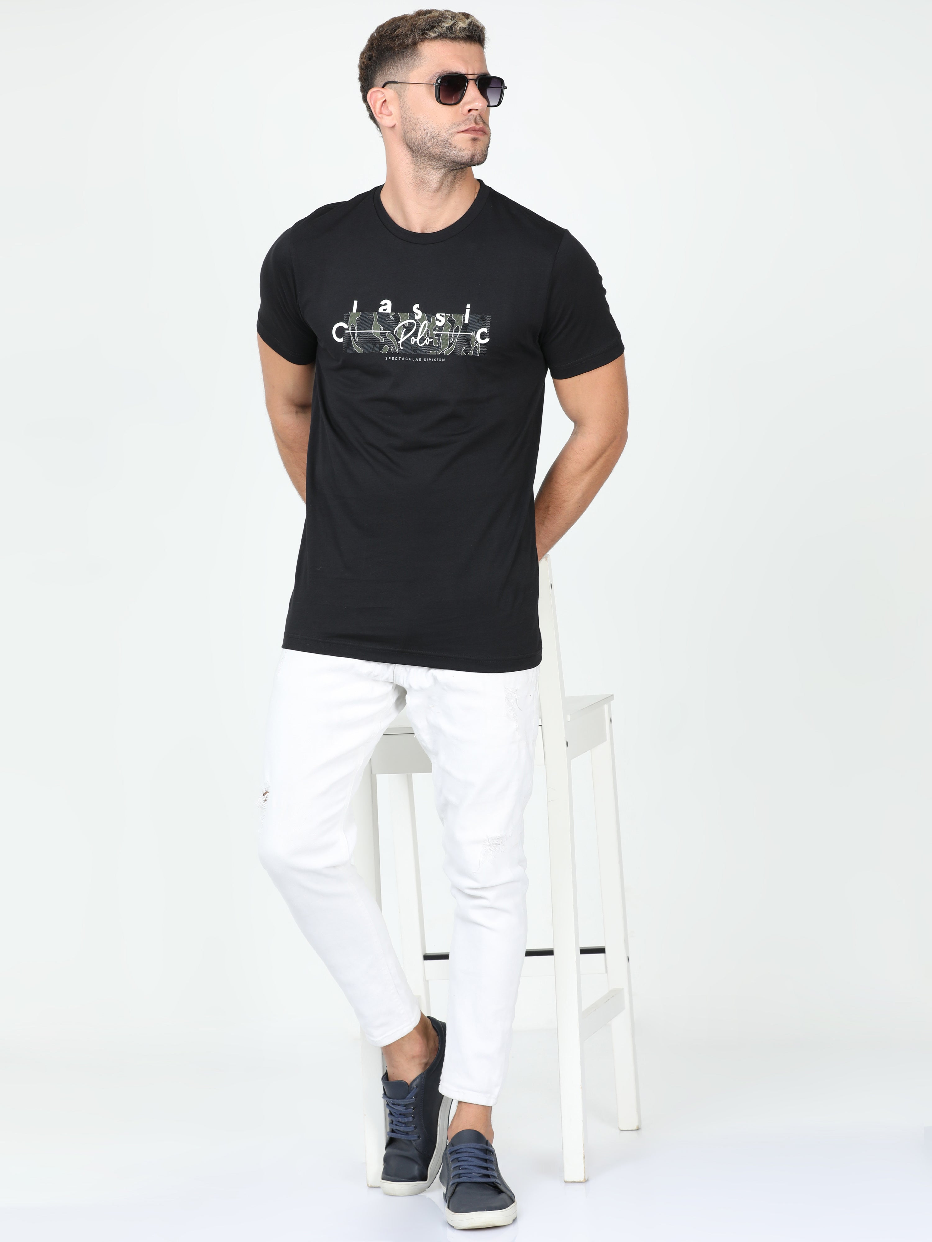 Classic Polo Mens Cotton Half Sleeve Printed Slim Fit Crew Neck Multi Color T Shirt | Toy-Trio-904 SF