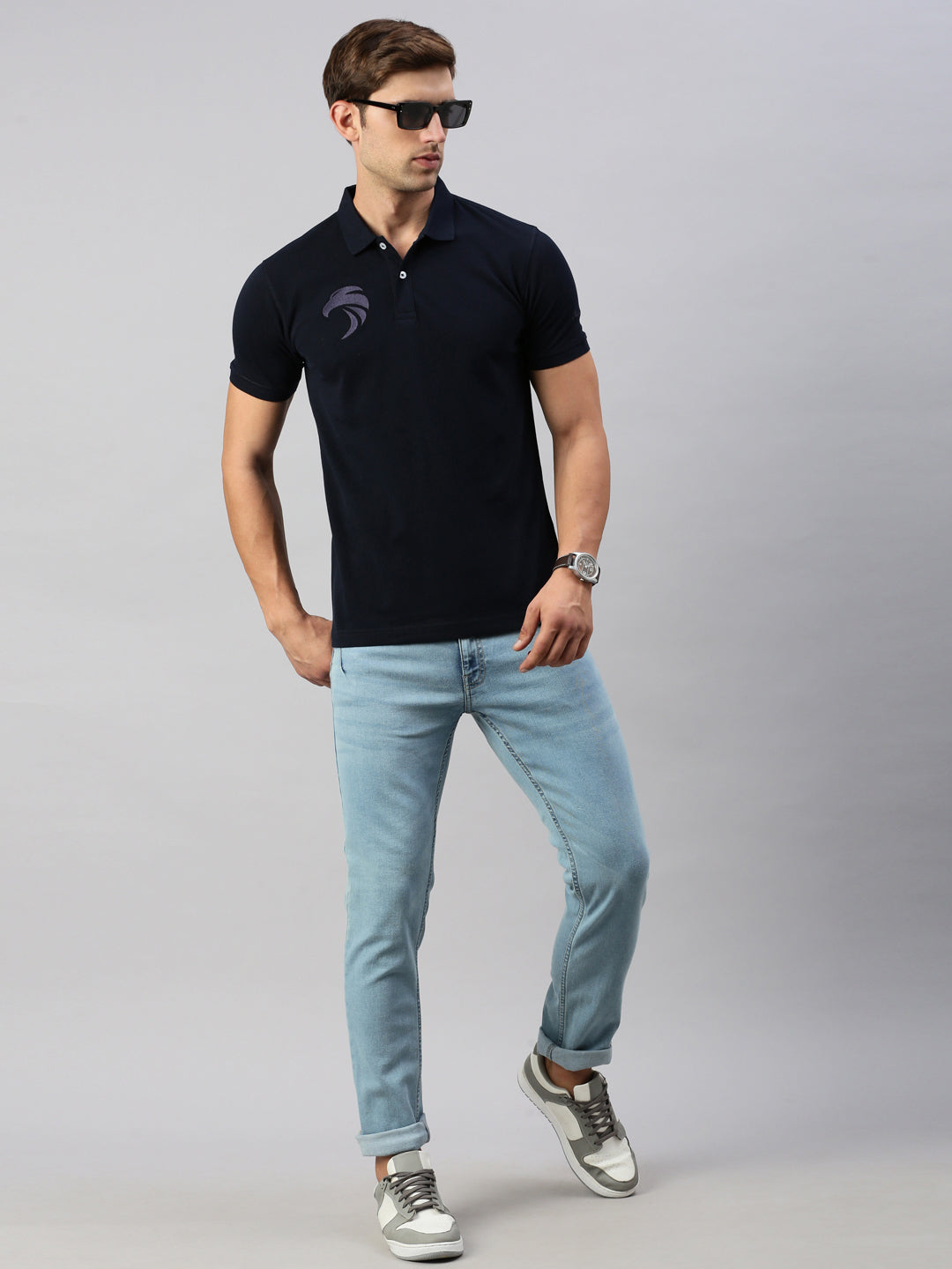 Classic Polo Men's Half Sleeve Navy Blue Polo Neck Cotton Slim Fit T Shirt | PRM - 803 B SF P