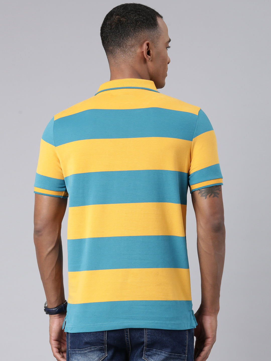 Classic Polo Mens Striped Yellow/Blue Polo Neck Slim Fit T-Shirt | CPEG - 324 A SF P