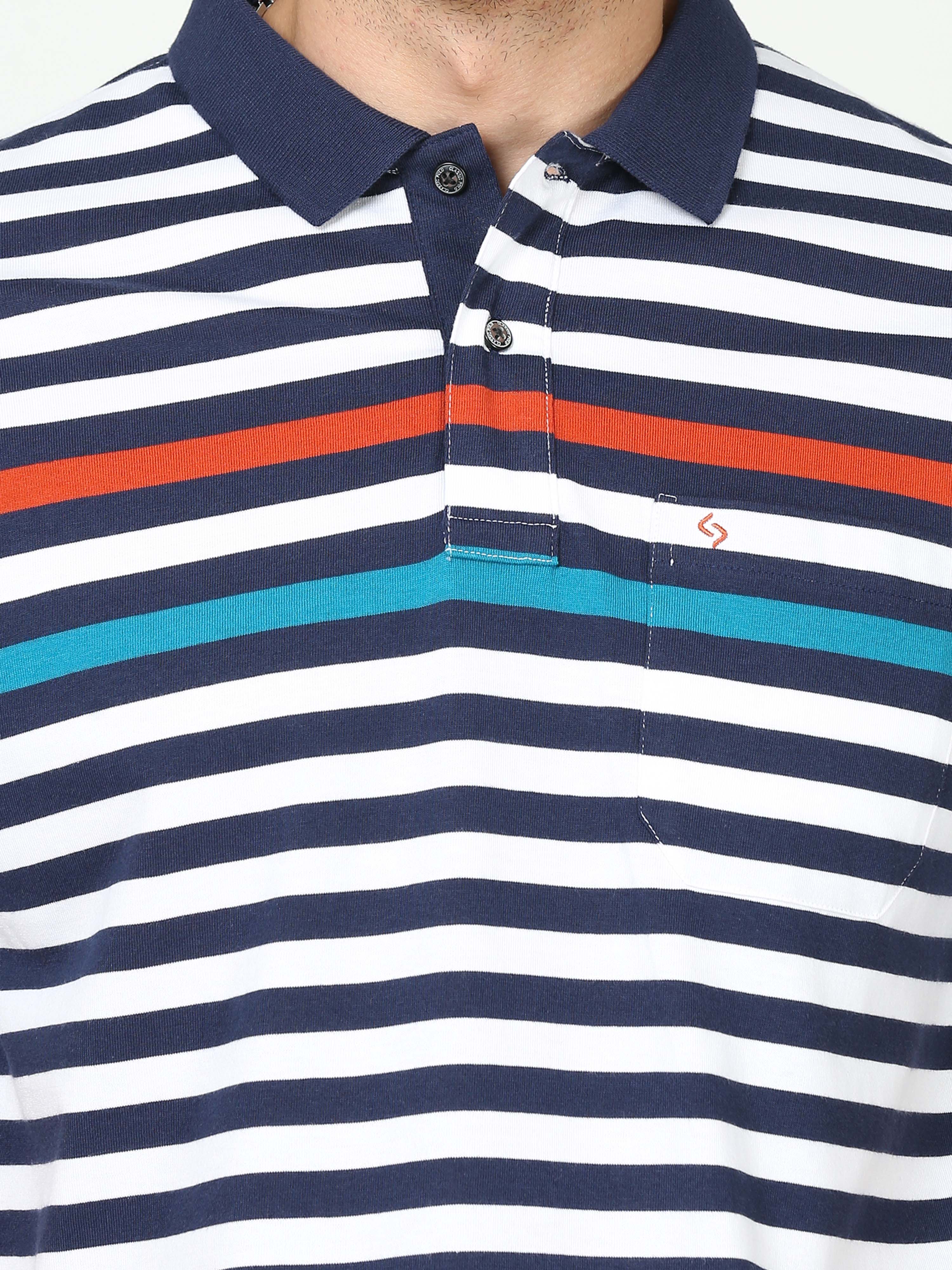 Classic Polo Mens Cotton Half Sleeves Striped Authentic Fit Polo Neck White Color T-Shirt | Avon - 550 A Af P