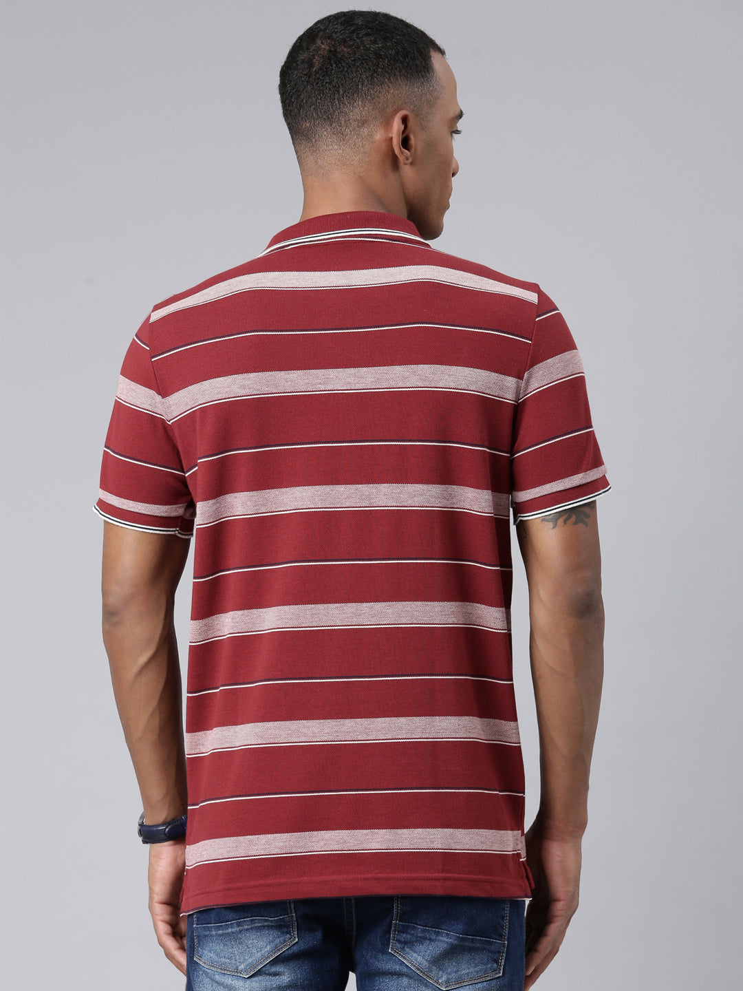 Classic Polo Mens Striped Maroon Polo Neck Slim Fit T-Shirt | ADORE - 218 B SF P