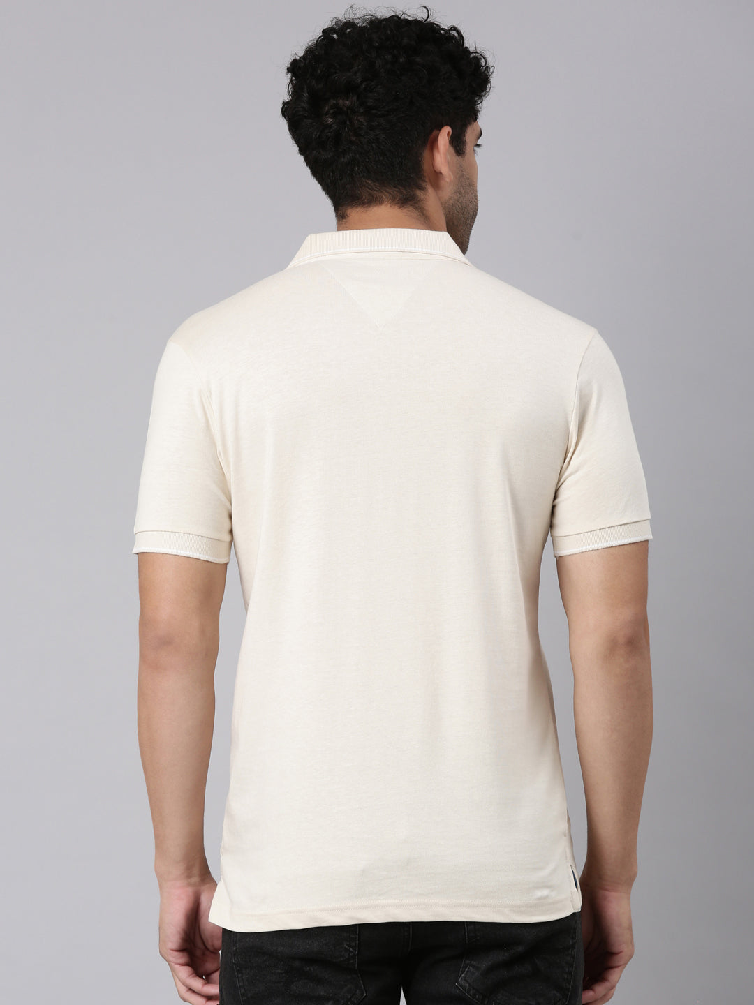 Classic Polo Men's Half Sleeve Cream Polo Neck Slim Fit Striped Cotton T-Shirt | FP - 22 A SF P