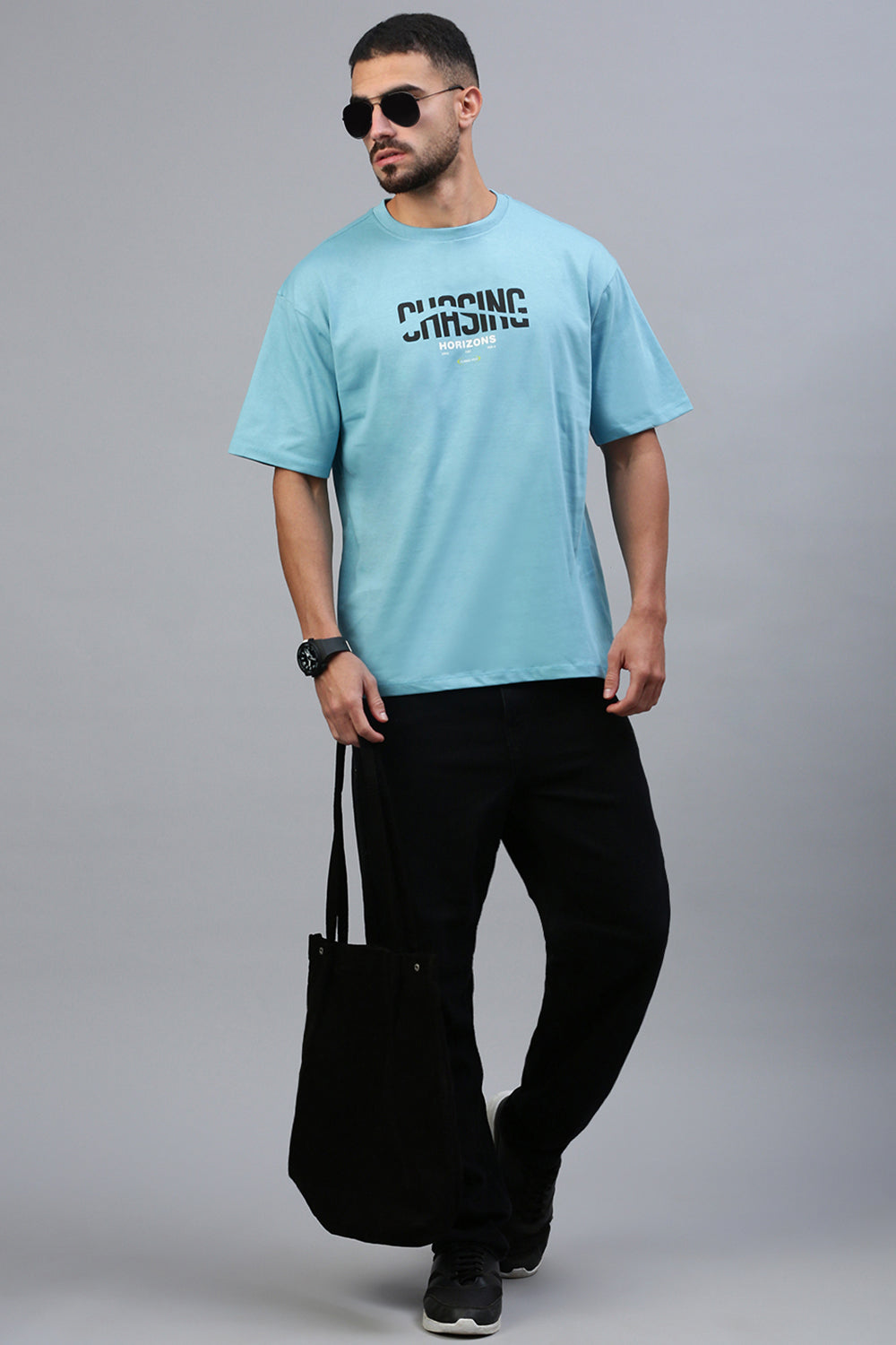 Classic Polo Men's Half Sleeve Blue Crew Neck Slim Fit Printed Drop Shoulder T-Shirt