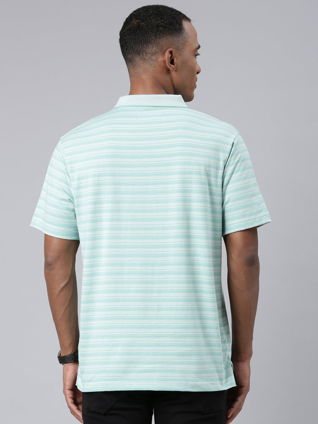 Classic Polo Mens Striped Lt.Green Polo Neck Authentic Fit T-Shirt | FEEDERS - 252 B AF P