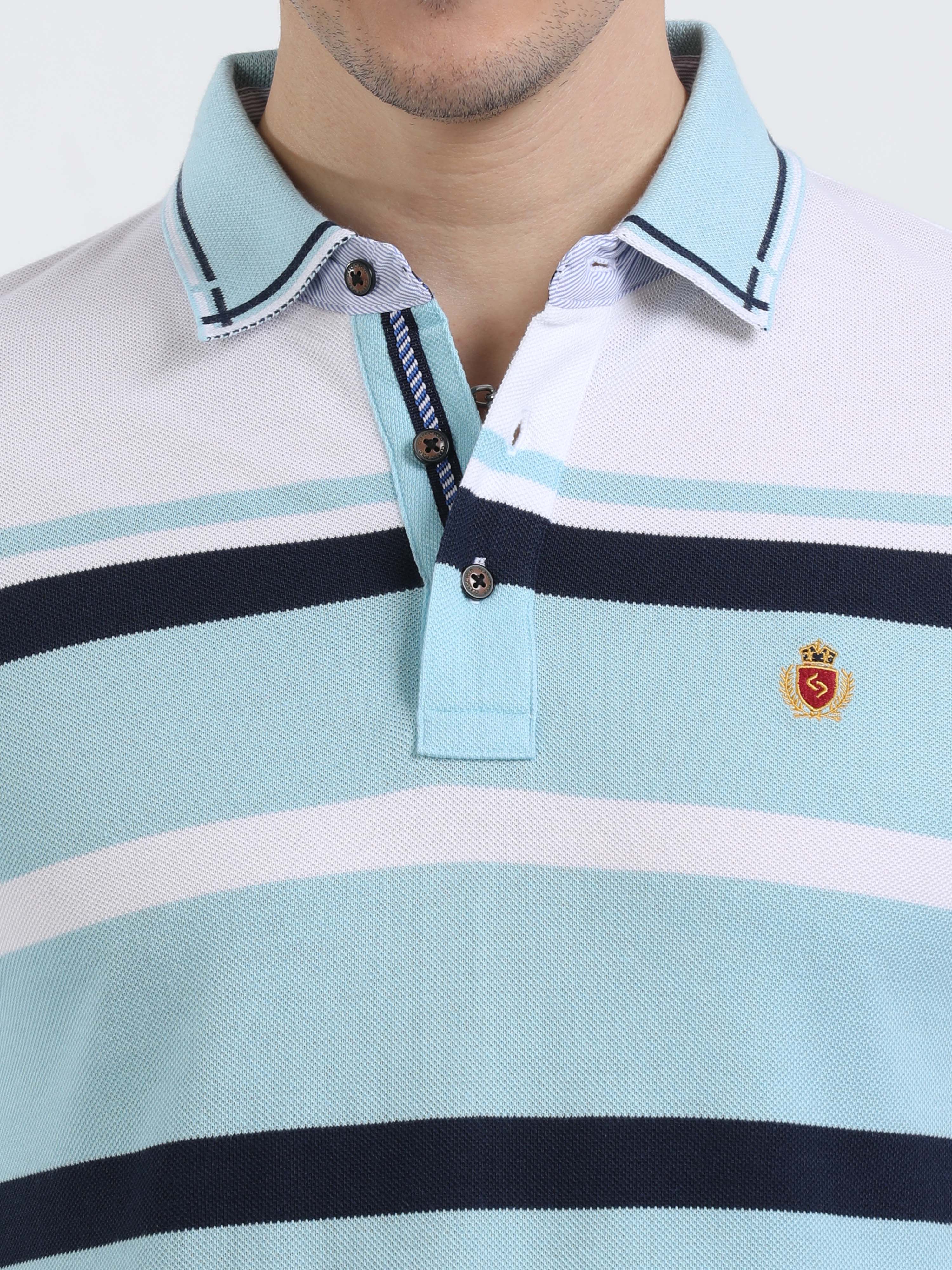 Classic Polo Mens Cotton Half Sleeves Color Blocked Slim Fit Polo Neck White Color T-Shirt | Vta - 241 A Sf P