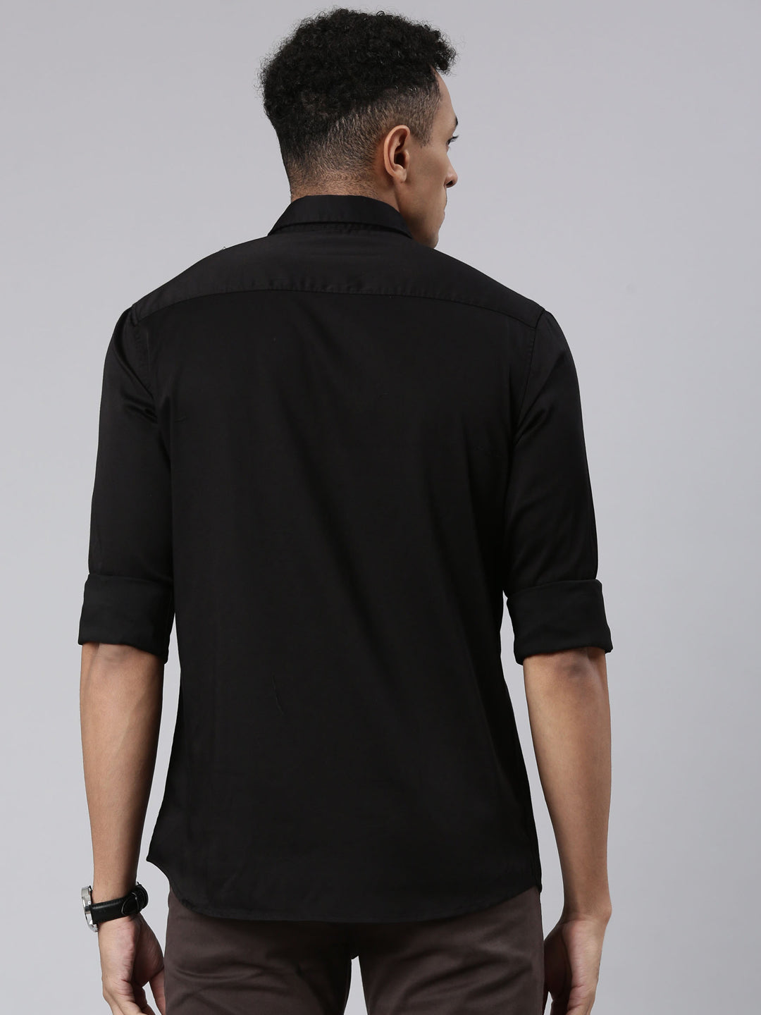 Classic Polo Men's Full Sleeve Black Polo Neck Cotton Slim Fit Casual Shirt | SP2-EL-08 B-FS-SLD-SF