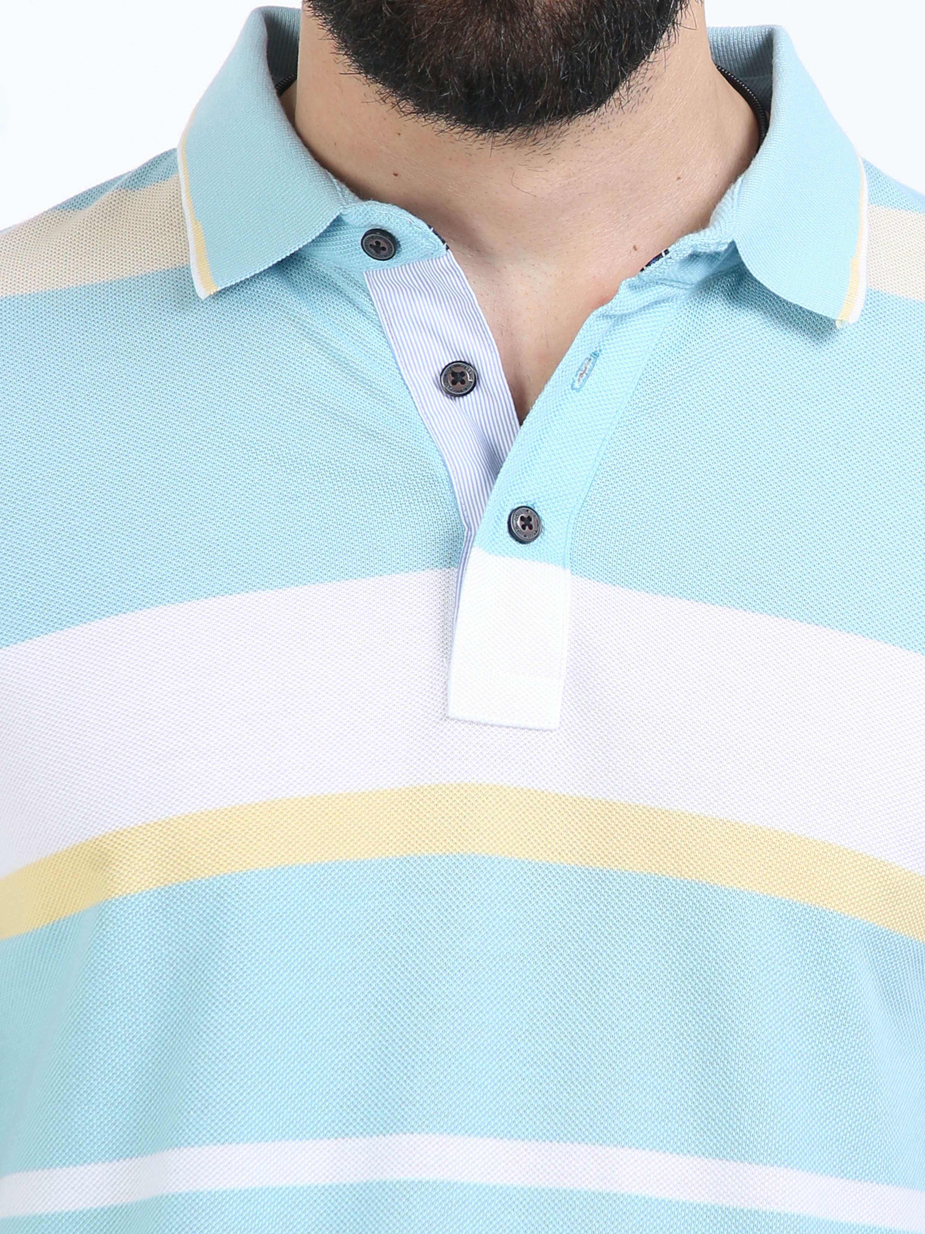 Classic Polo Mens Cotton Half Sleeves Striped Slim Fit Polo Neck White Color T-Shirt | Vta - 242 A Sf P